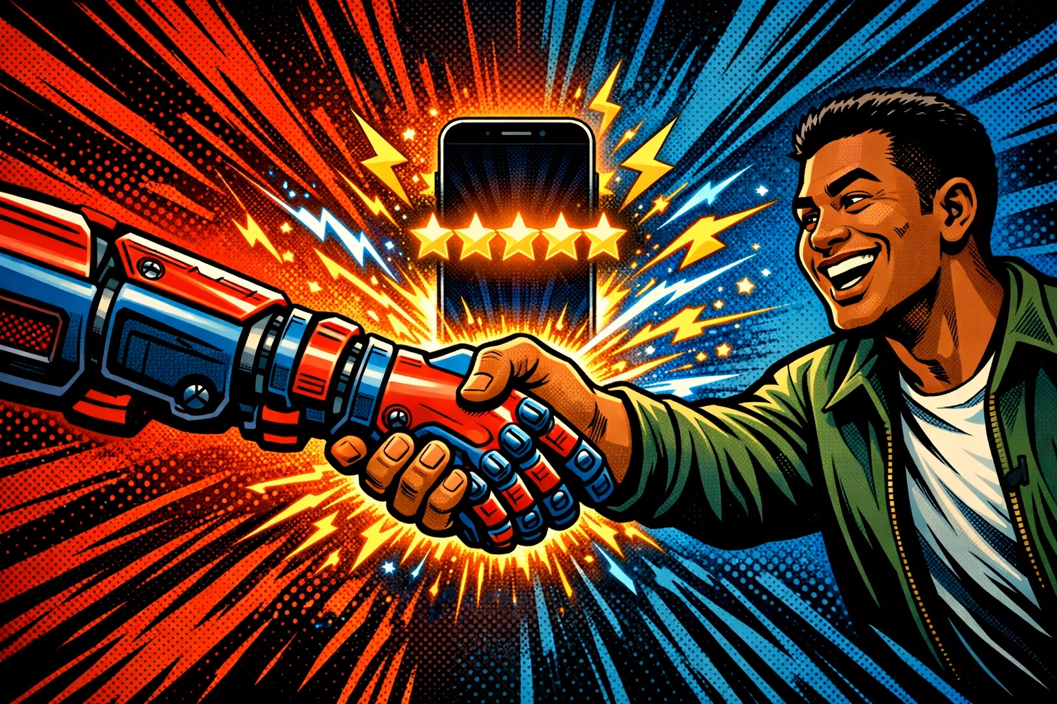 Automated review collection system sending 5-star Google review request to customer smartphone