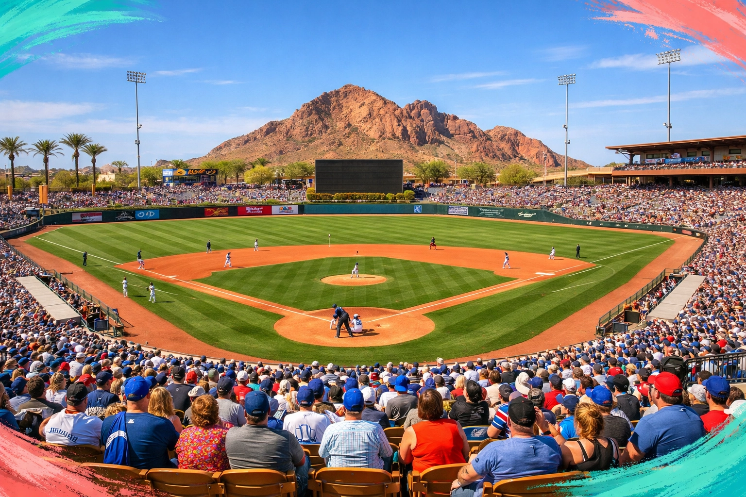 Camelback Ranch stadium in Glendale during Spring Training with fans enjoying baseball Camelback Ranch stadium in Glendale during Spring Training with fans enjoying baseball