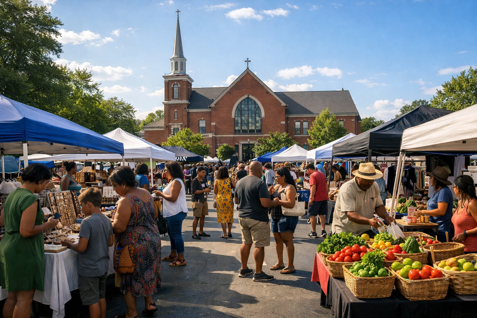 Outdoor church marketplace event showcasing local Black-owned businesses and community development.