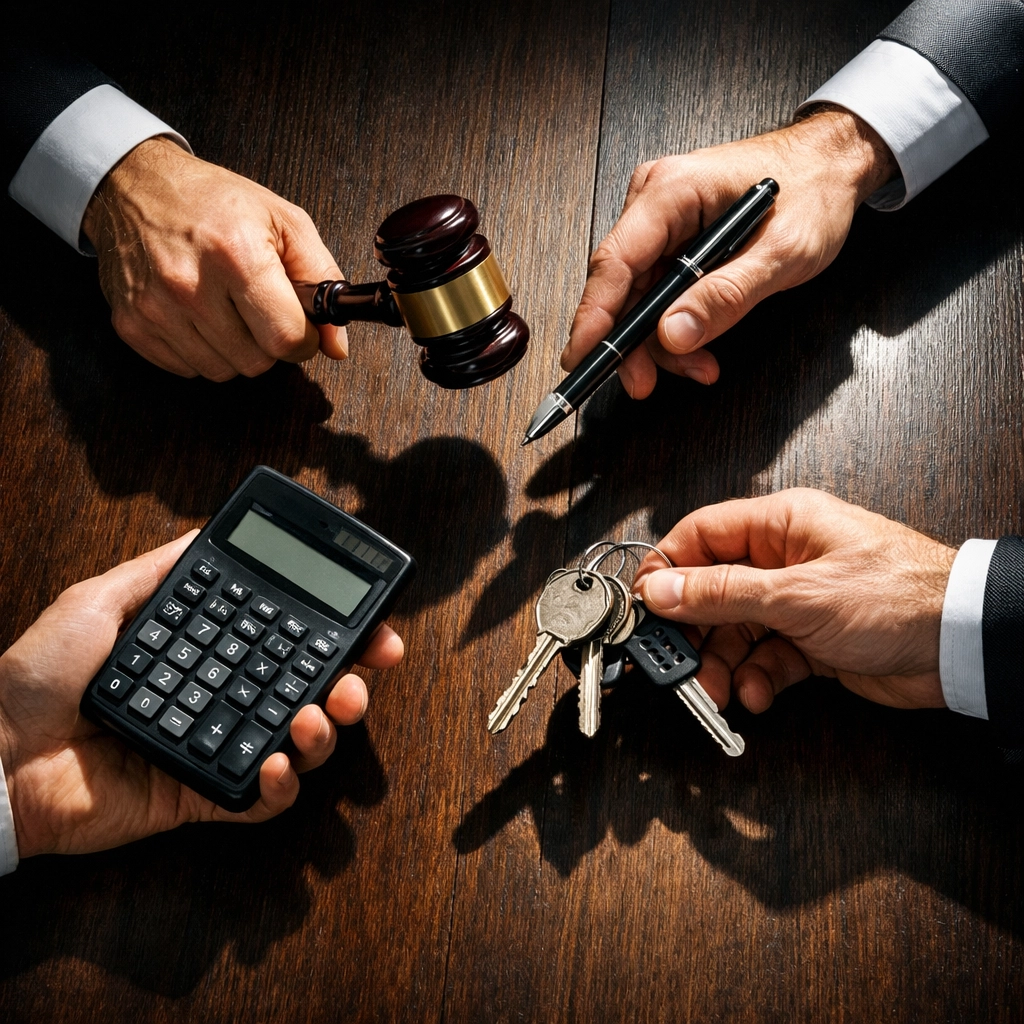 Multiple hands reaching for authority symbols showing unclear family office roles and decision-making conflict