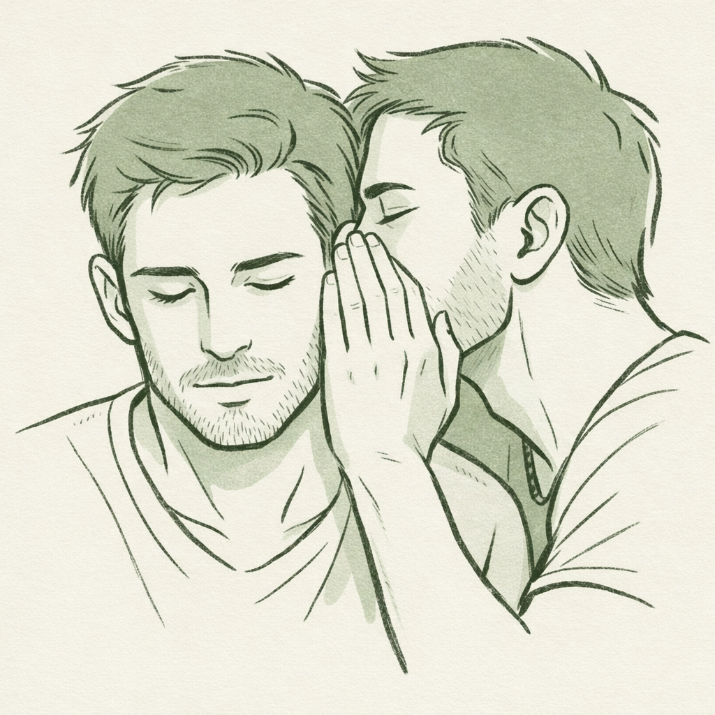 Two men in intimate moment exploring ear play and sensory connection in MM relationship