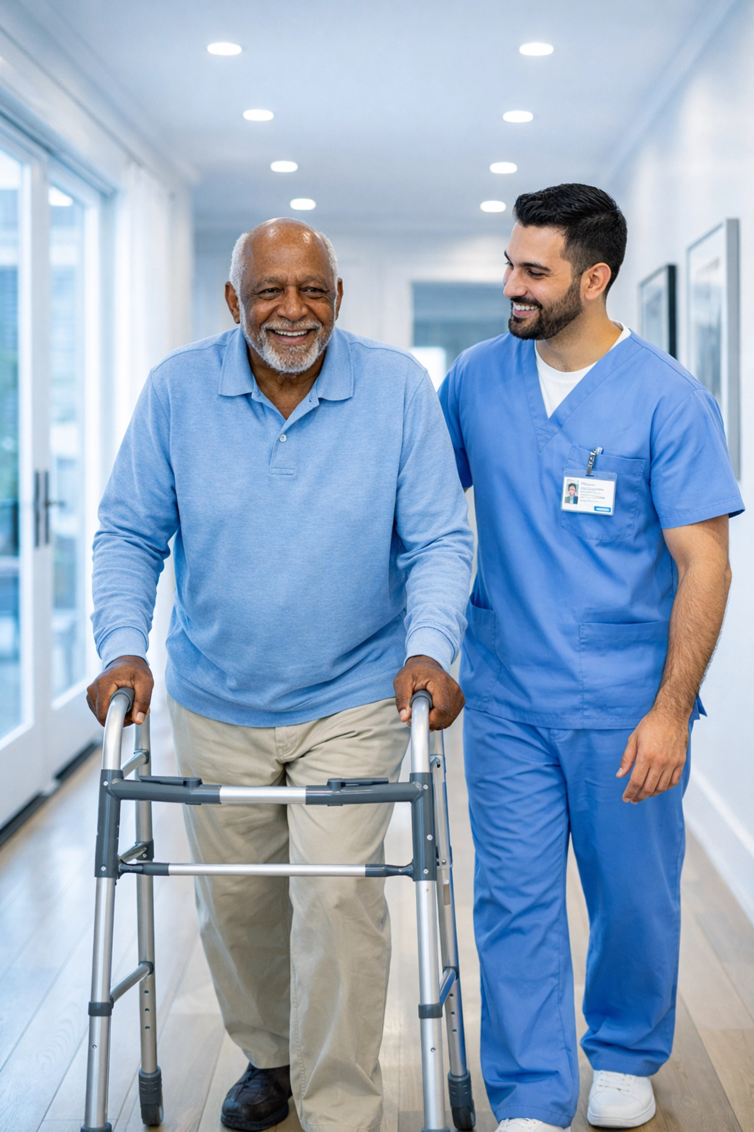 Caregiver providing mobility assistance to a senior with a walker, ensuring home safety in Prince William County.