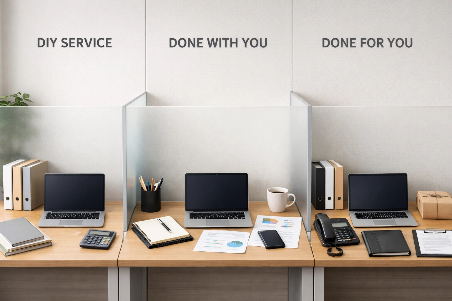 Three service bureau business models showing full-service, e-file only, and hybrid workspaces