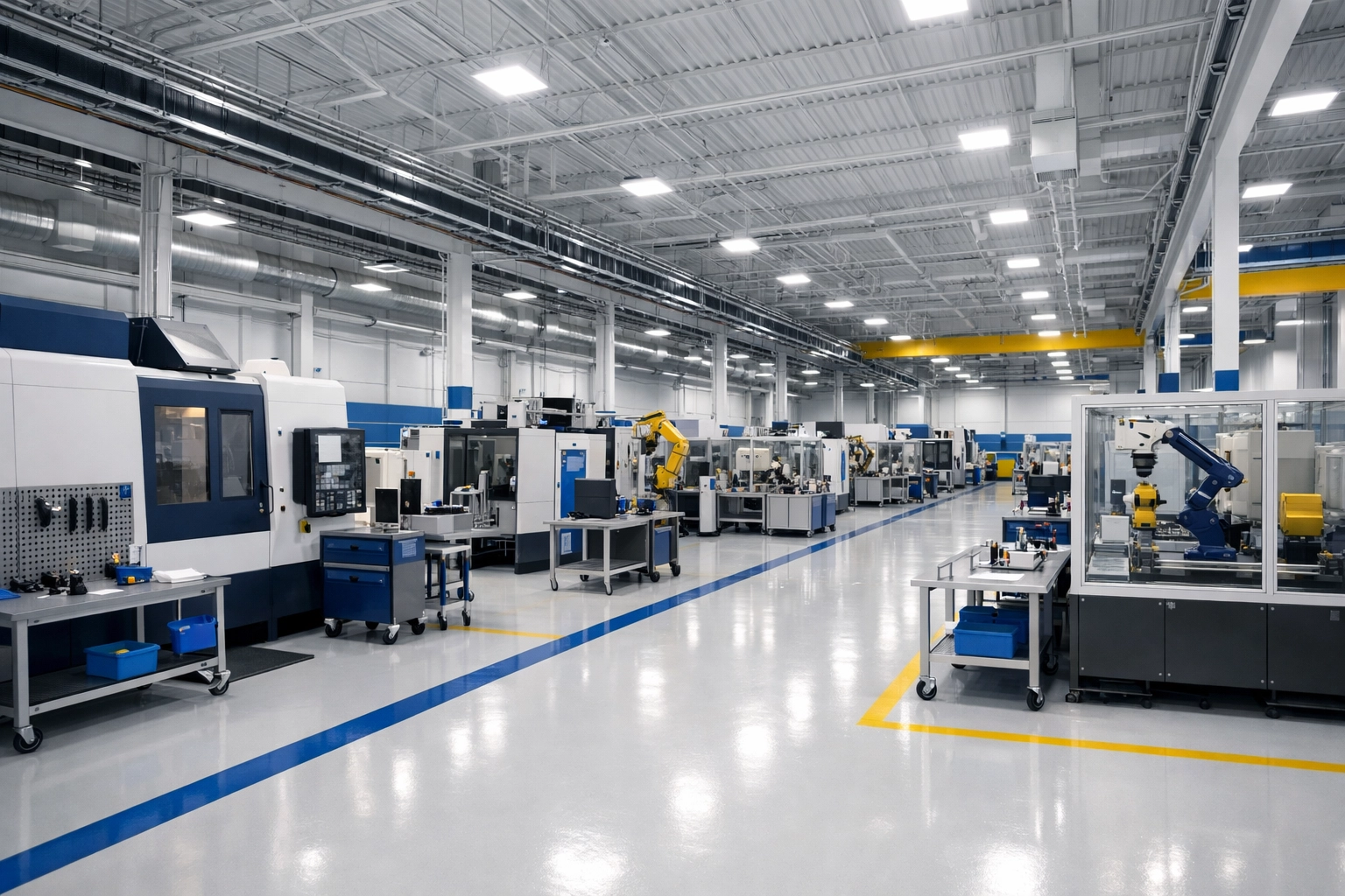 Clean advanced manufacturing facility showing professional industrial cleaning Worcester MA results in Worcester, Massachusetts.