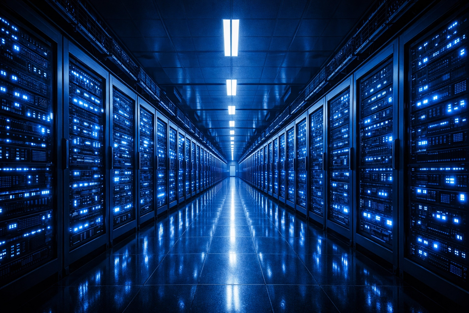 High-tech data center server racks representing secure and reliable enterprise-grade IT infrastructure.