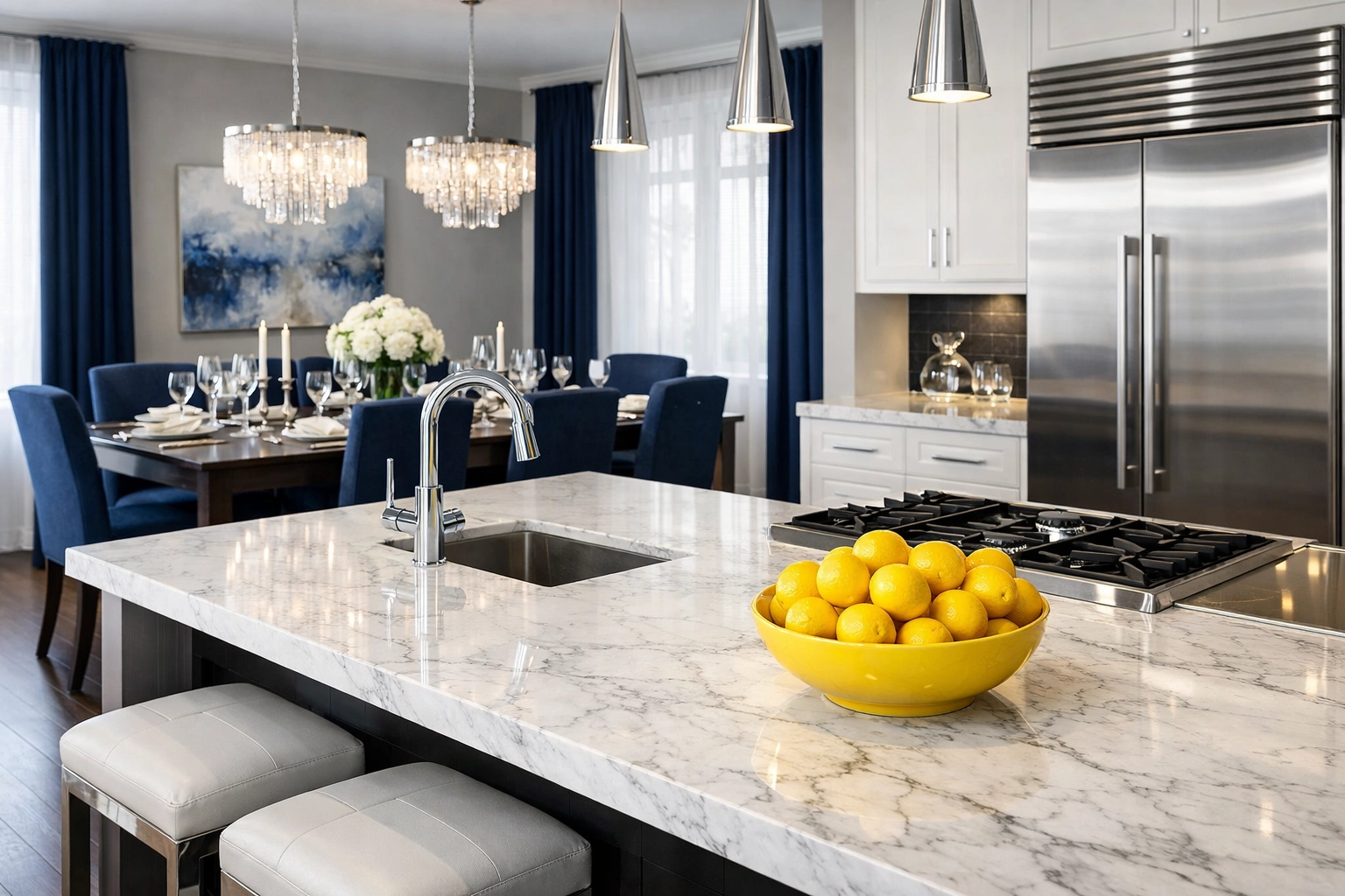 Pristine modern kitchen with shiny appliances, perfect for Shrewsbury move-in house cleaning services.