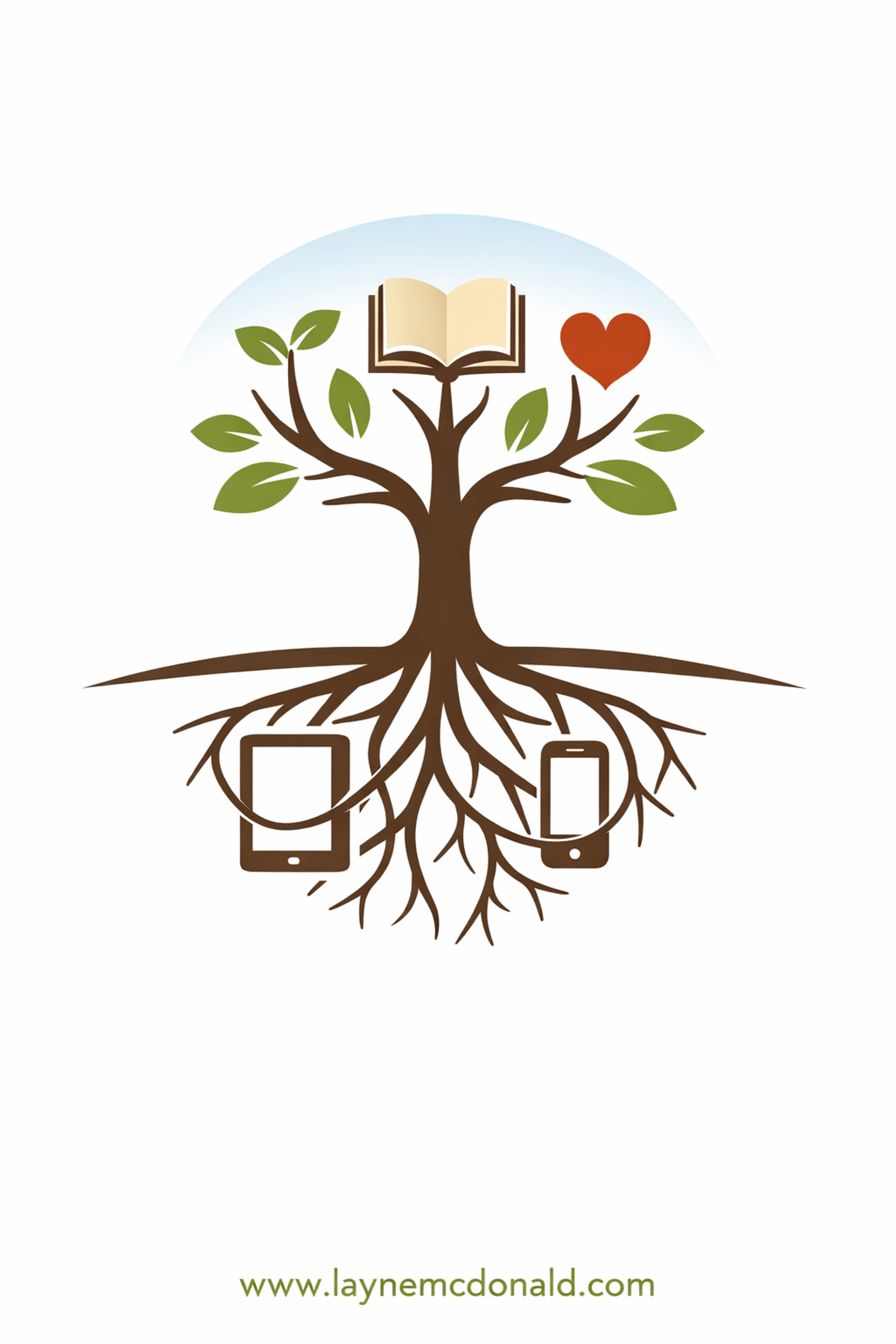 Tree with digital device roots and faith growth symbols illustrating Christian discipleship