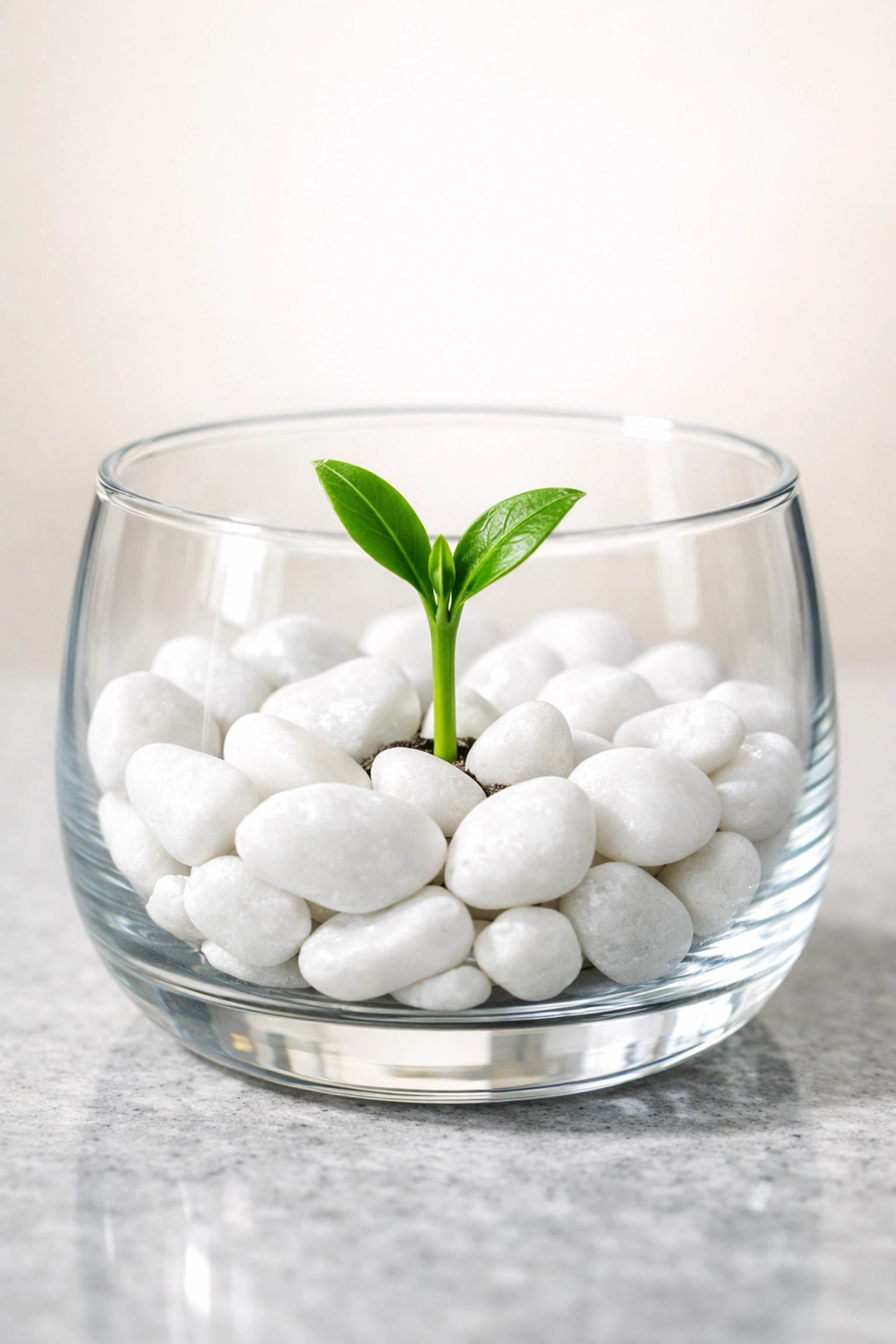 A small green sprout growing in a glass vessel, representing growth with small marketing automation tools.