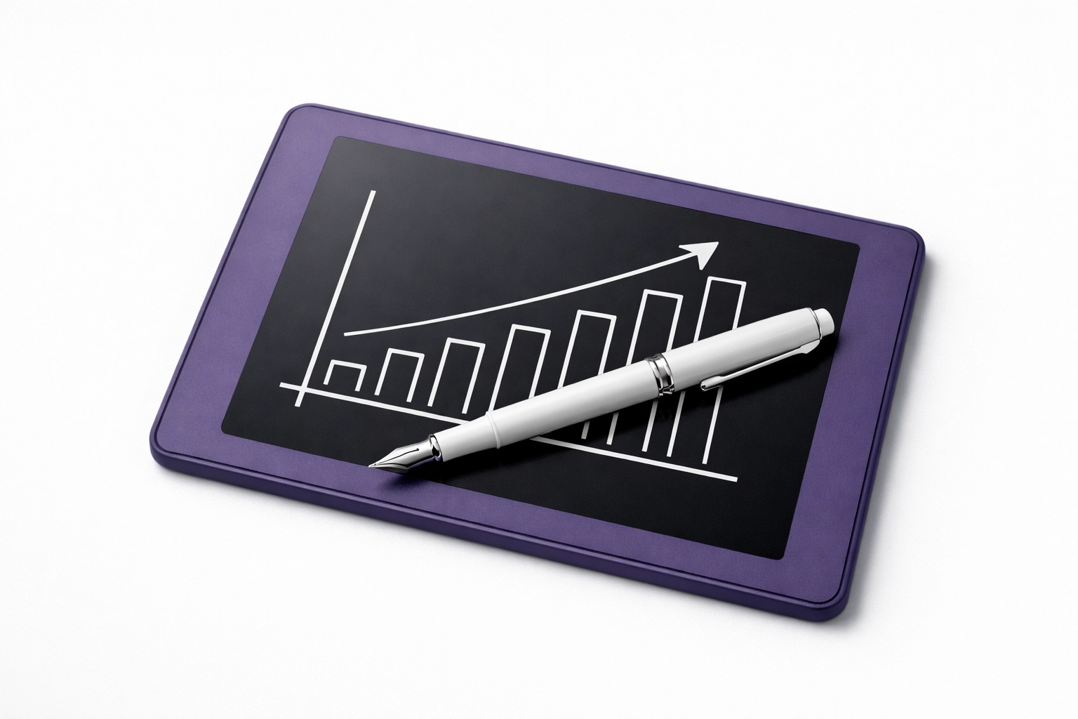 A digital tablet with a bar chart and pen illustrating the fusion of bookkeeping technology and human expertise.