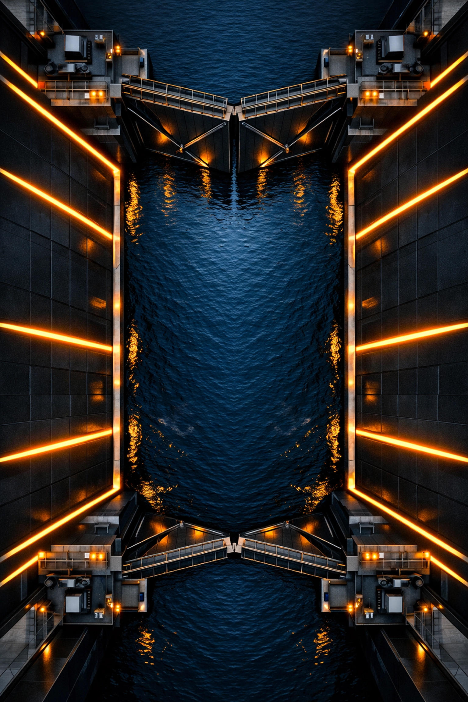 Symmetrical lock system illustrating the Panama Canal Method for executive emotional calibration and presence.