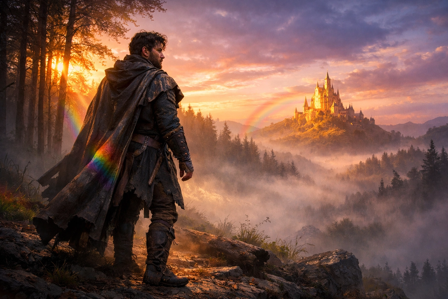 An exiled prince looking toward his kingdom, a scene from a royal MM romance book.