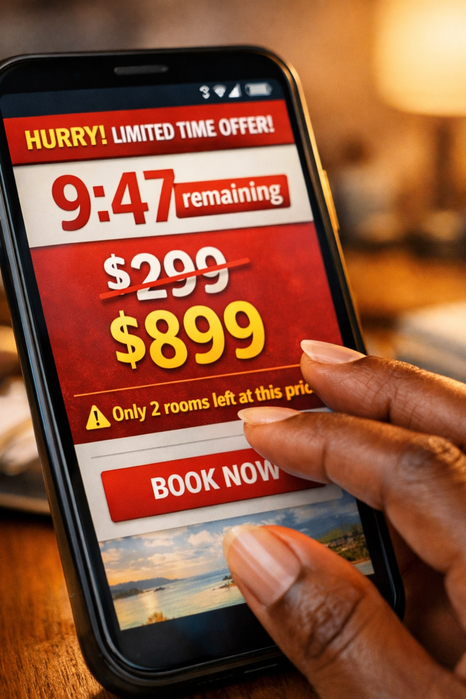 Hidden travel fees revealed on phone screen showing price jumping from $299 to $899