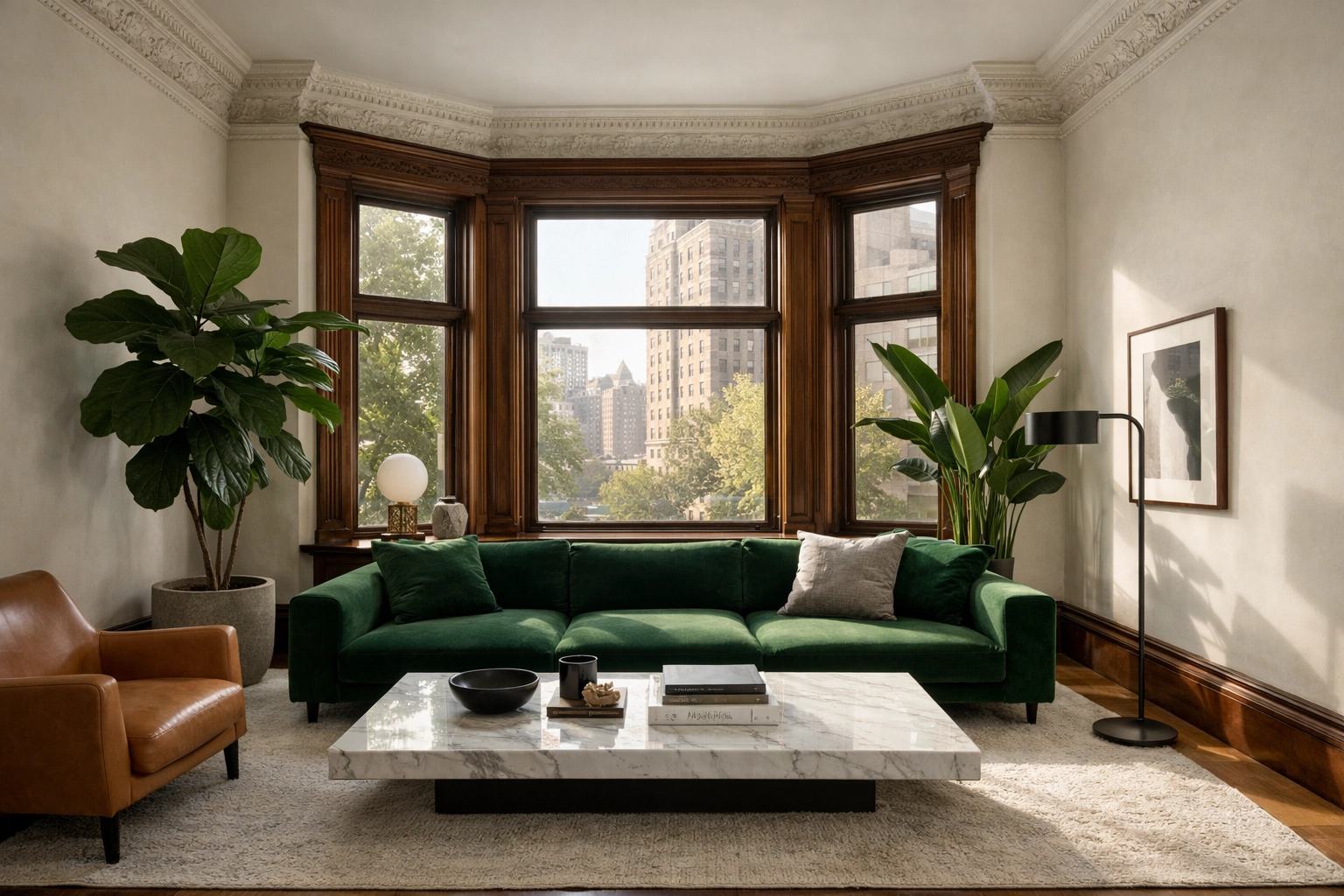 Interior of a renovated Detroit home blending original historic wood trim with modern decor.