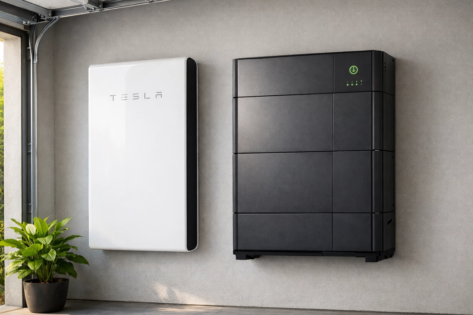 Side-by-side comparison of Tesla Powerwall 3 and GivEnergy All-in-One home batteries.