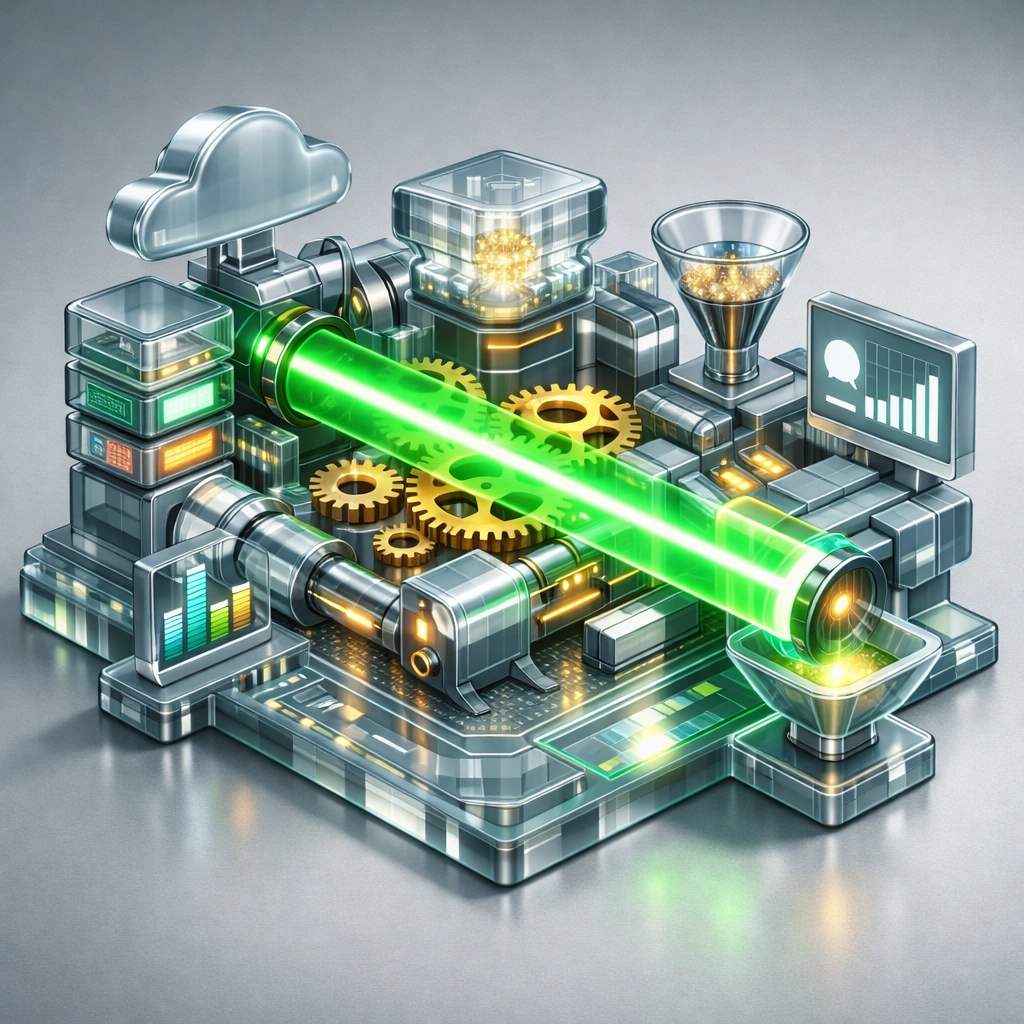 A digital engine scan representing a tech stack audit for efficient IT infrastructure solutions.