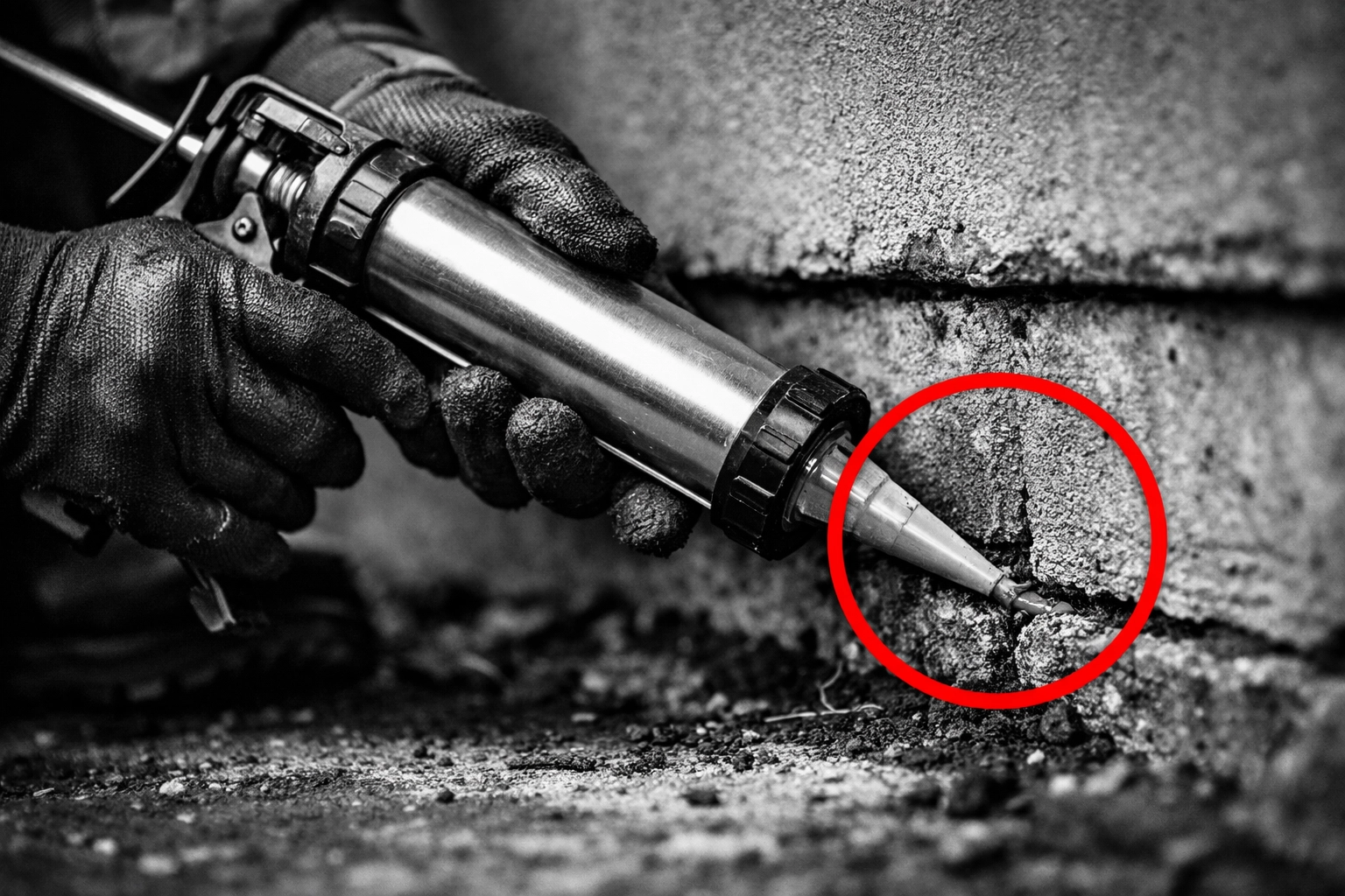 Professional pest exclusion technician sealing foundation crack in Coolidge AZ home