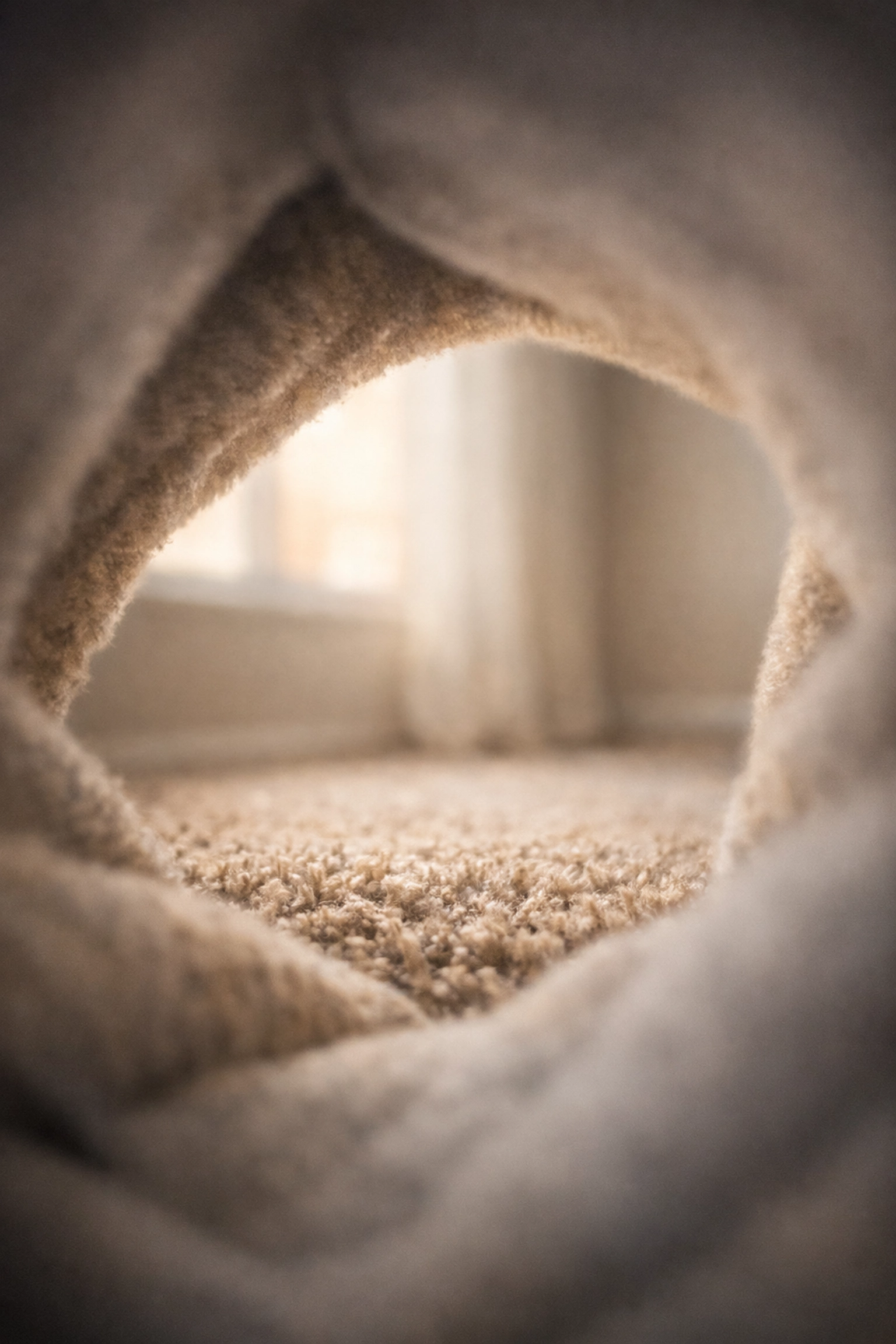 Tunneled view from inside pup hood showing grounded perspective with sensory deprivation benefits