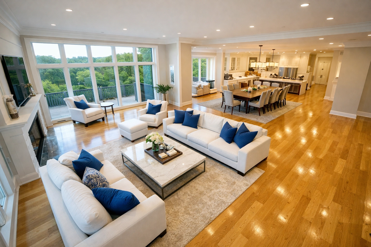 A clean open-concept living space highlighting how home size impacts maid service prices Massachusetts.