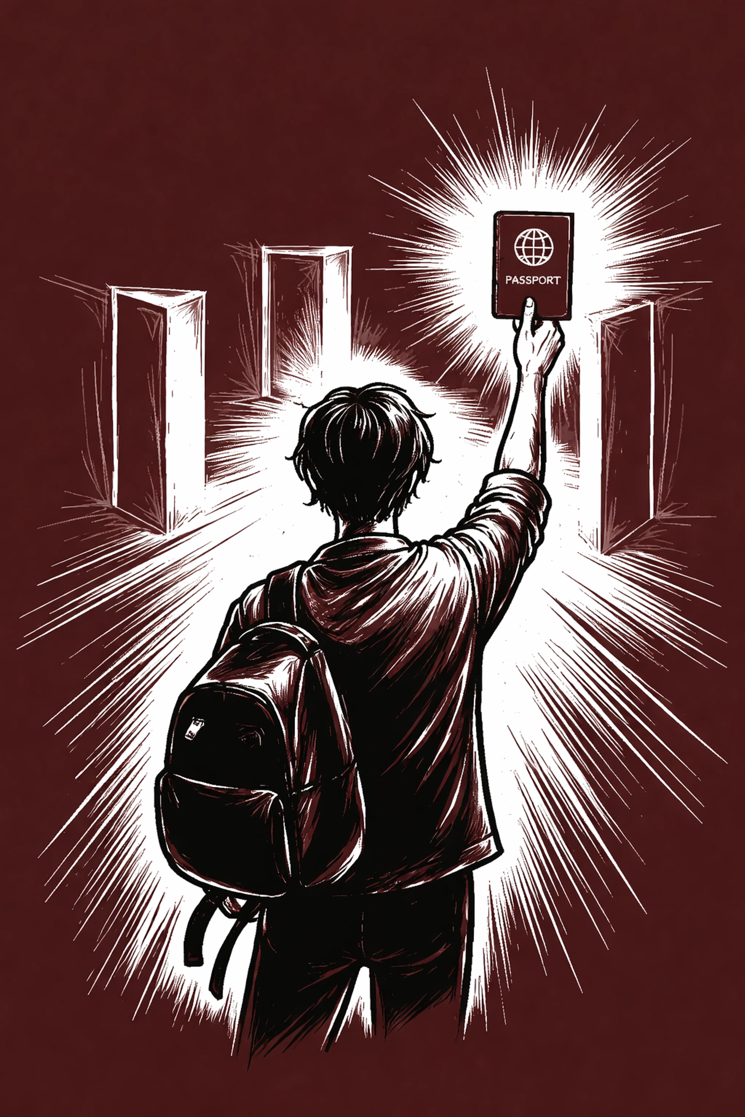 An inclusive creator holding a glowing passport-like credential in front of multiple open doors, representing real work-based verification unlocking opportunities.