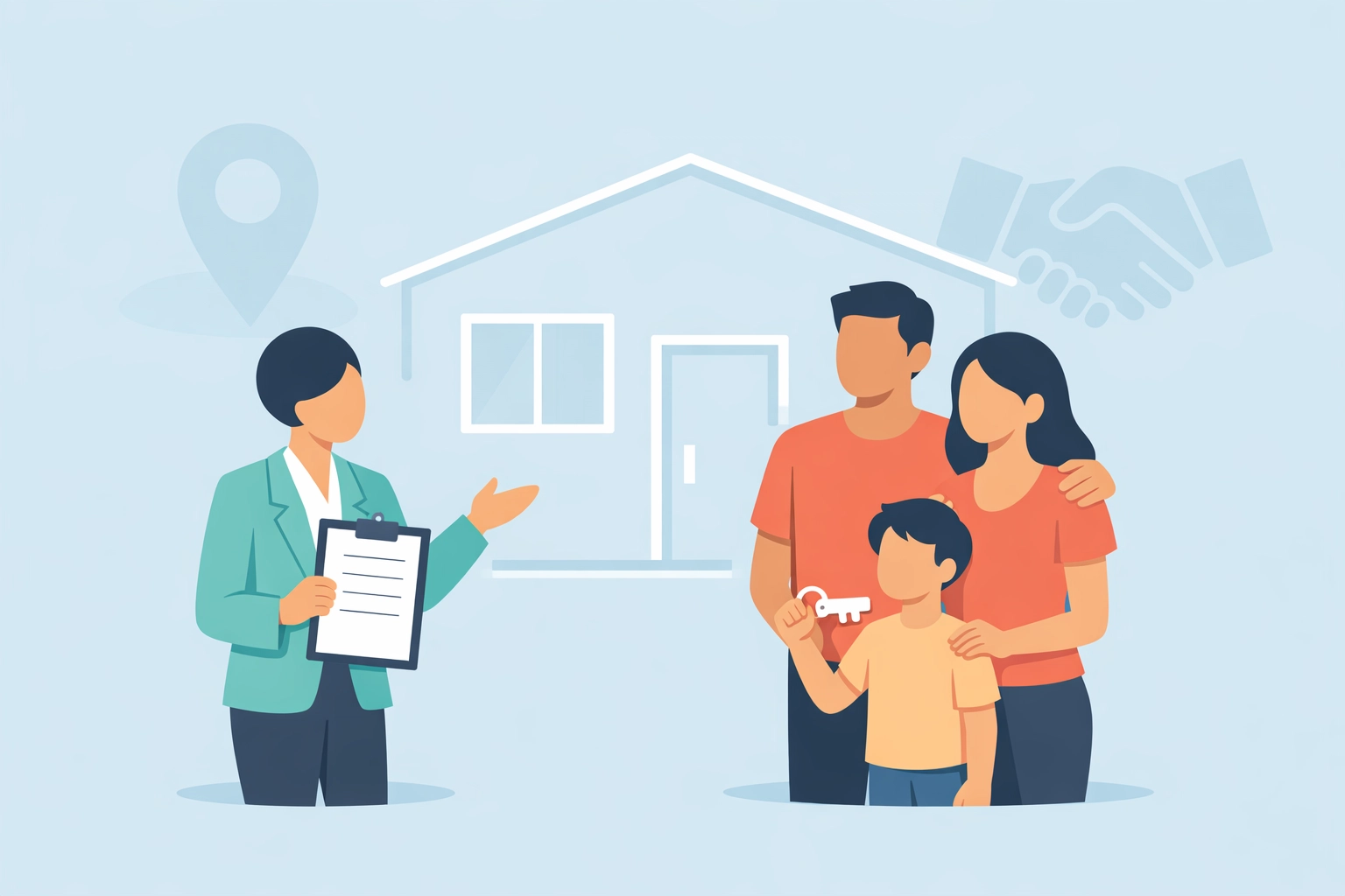 Realtor aliado ayudando a una familia latina a obtener las llaves de su nueva casa.