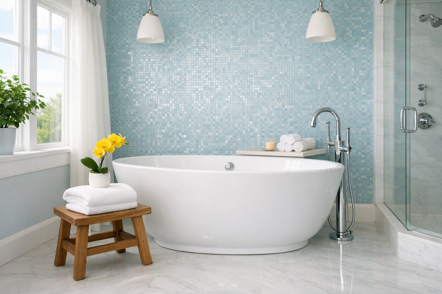 Clean spa-like master bathroom in Marblehead after a luxury house cleaning service.