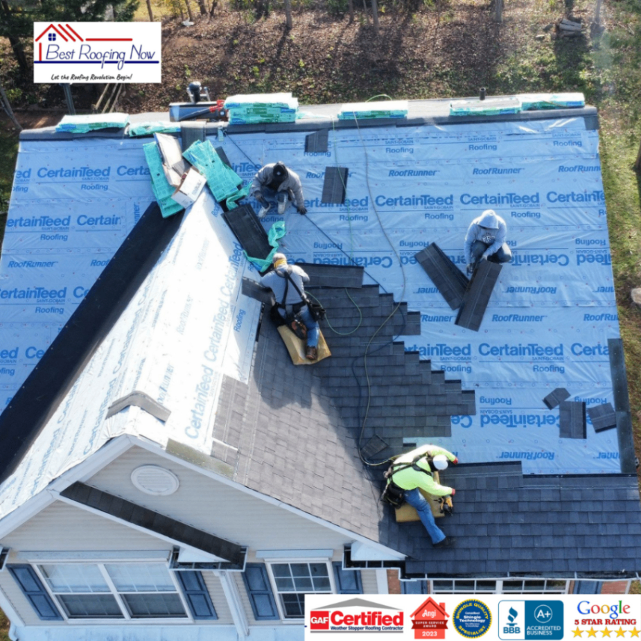 Roofing Crew Installing CertainTeed Shingles