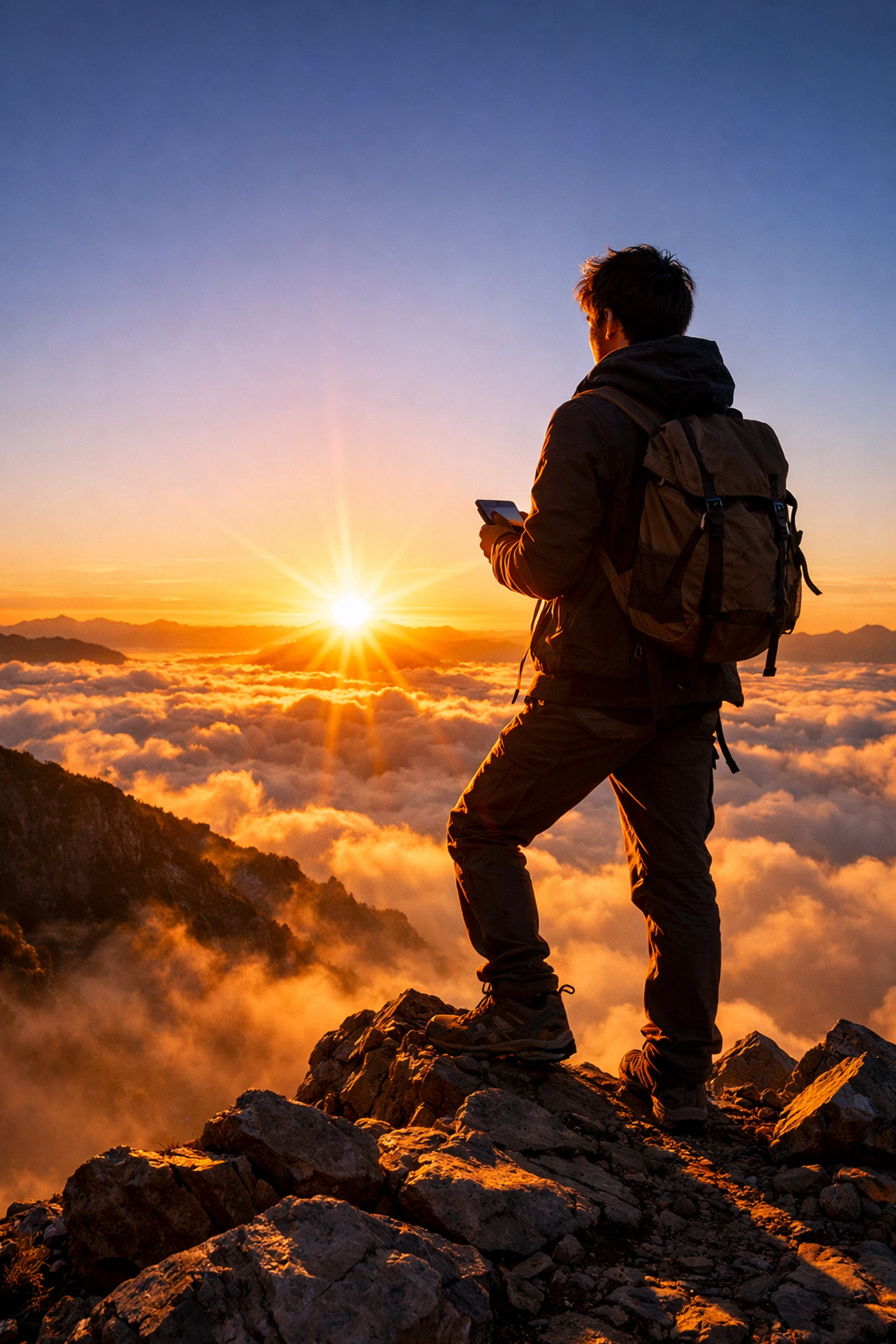 A person looking out over a mountain vista at sunrise, representing the ultimate goal of early retirement.