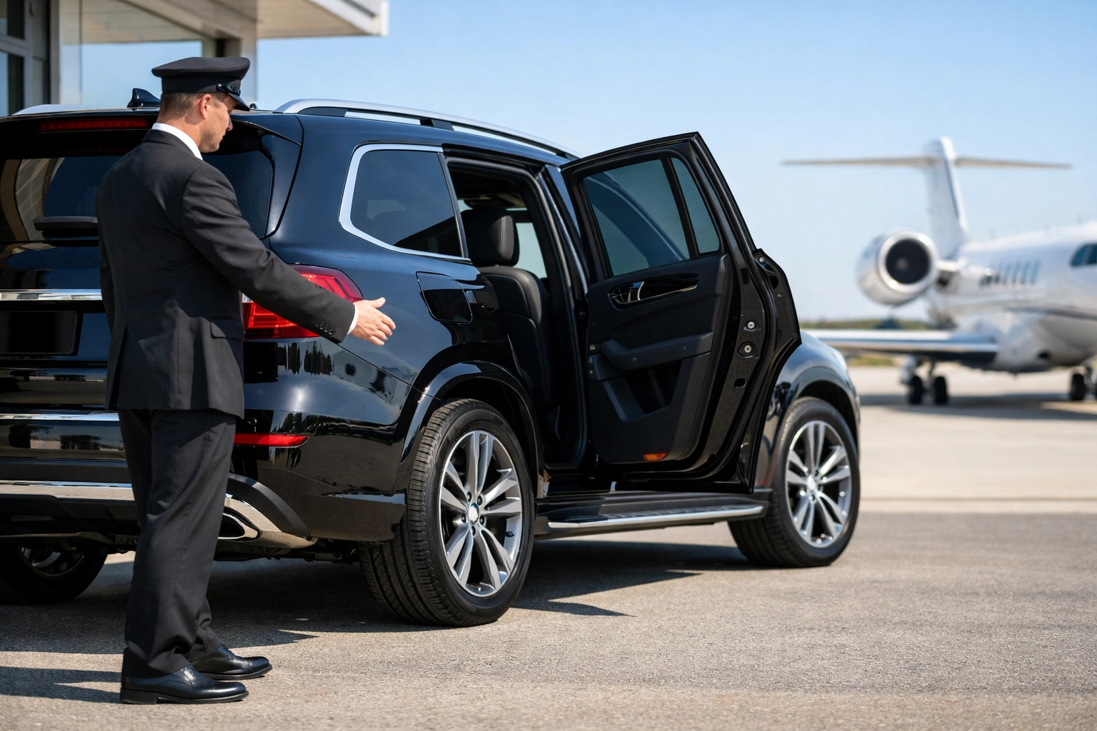 Luxury executive SUV and private jet transport for Super Bowl corporate travel and VIP logistics.