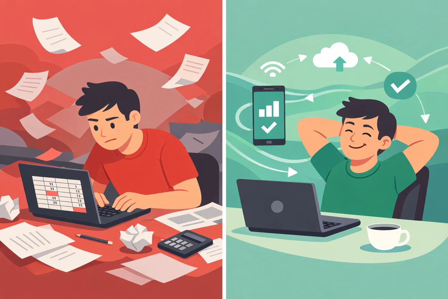 Manual data entry versus automated software integration comparison for trade business efficiency