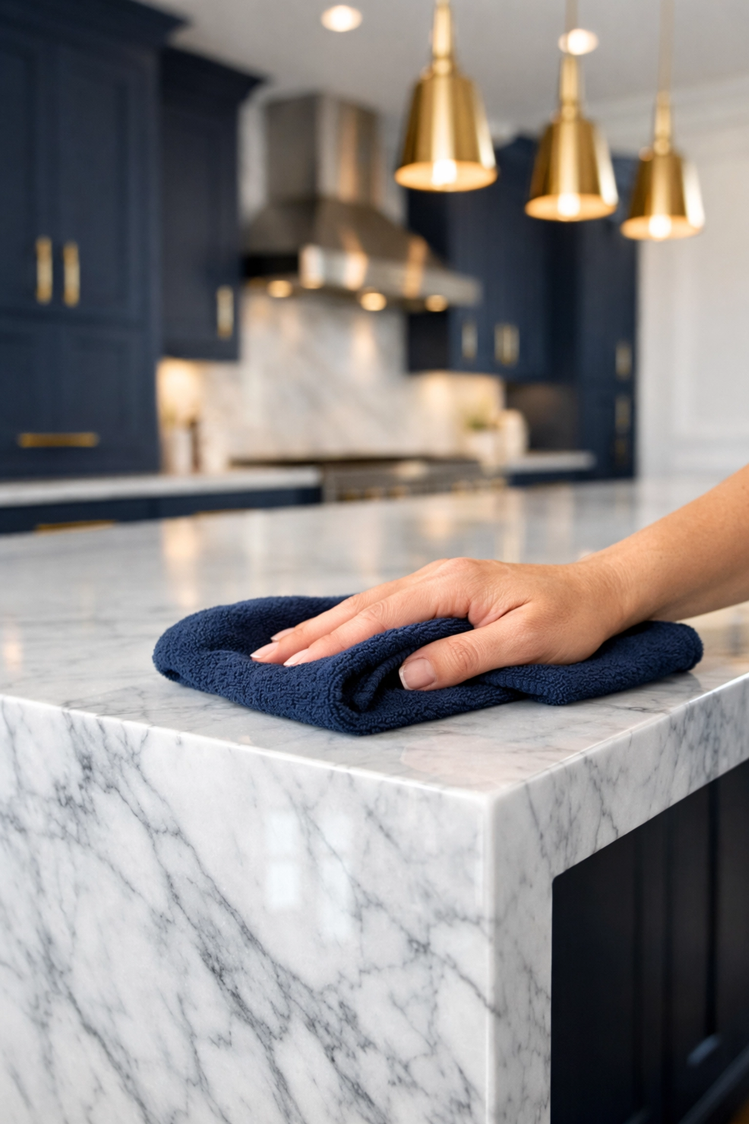 Professional residential cleaning Massachusetts for luxury marble kitchen islands in Dover.