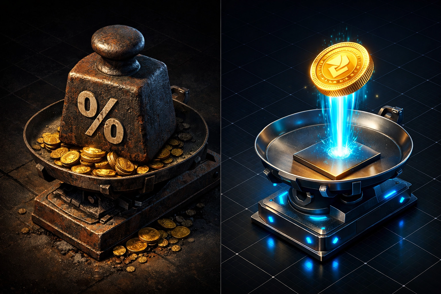 Comparison of heavy percentage transaction fees versus the lower costs of a gas-only Web3 payment model.