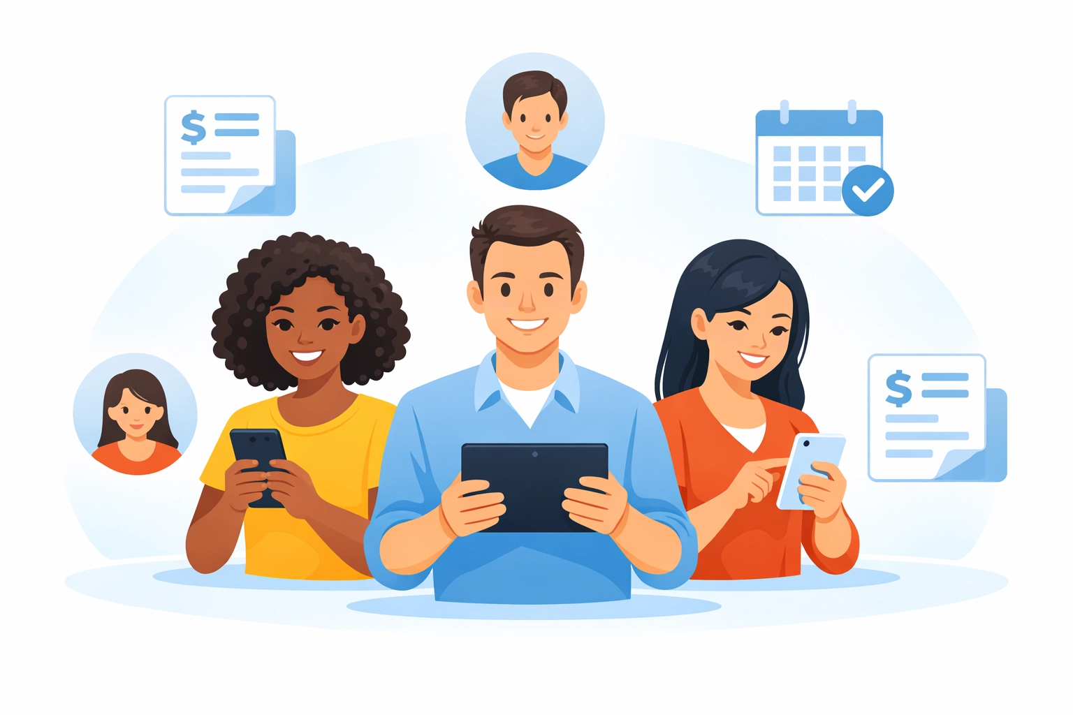 Employees using self-service portal on mobile devices to access payslips and personal information