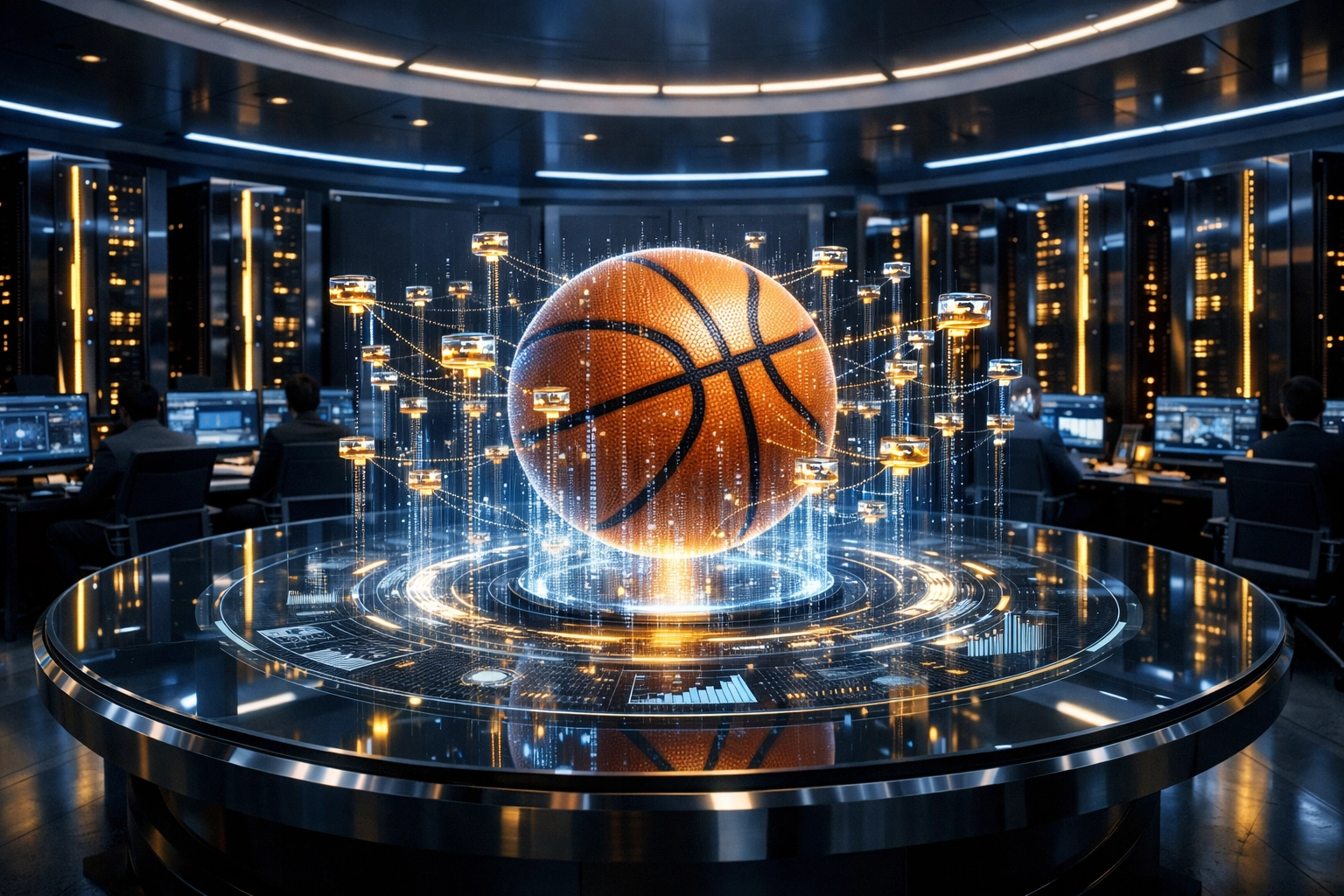 Advanced AI sports betting command center analyzing NBA betting trends and performance data.