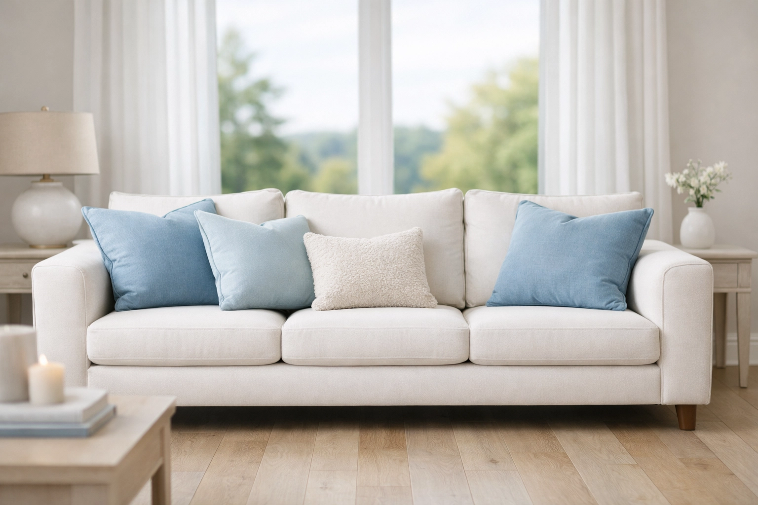 Tidy living room with polished floors reflecting high-quality residential cleaning in West Boylston MA.