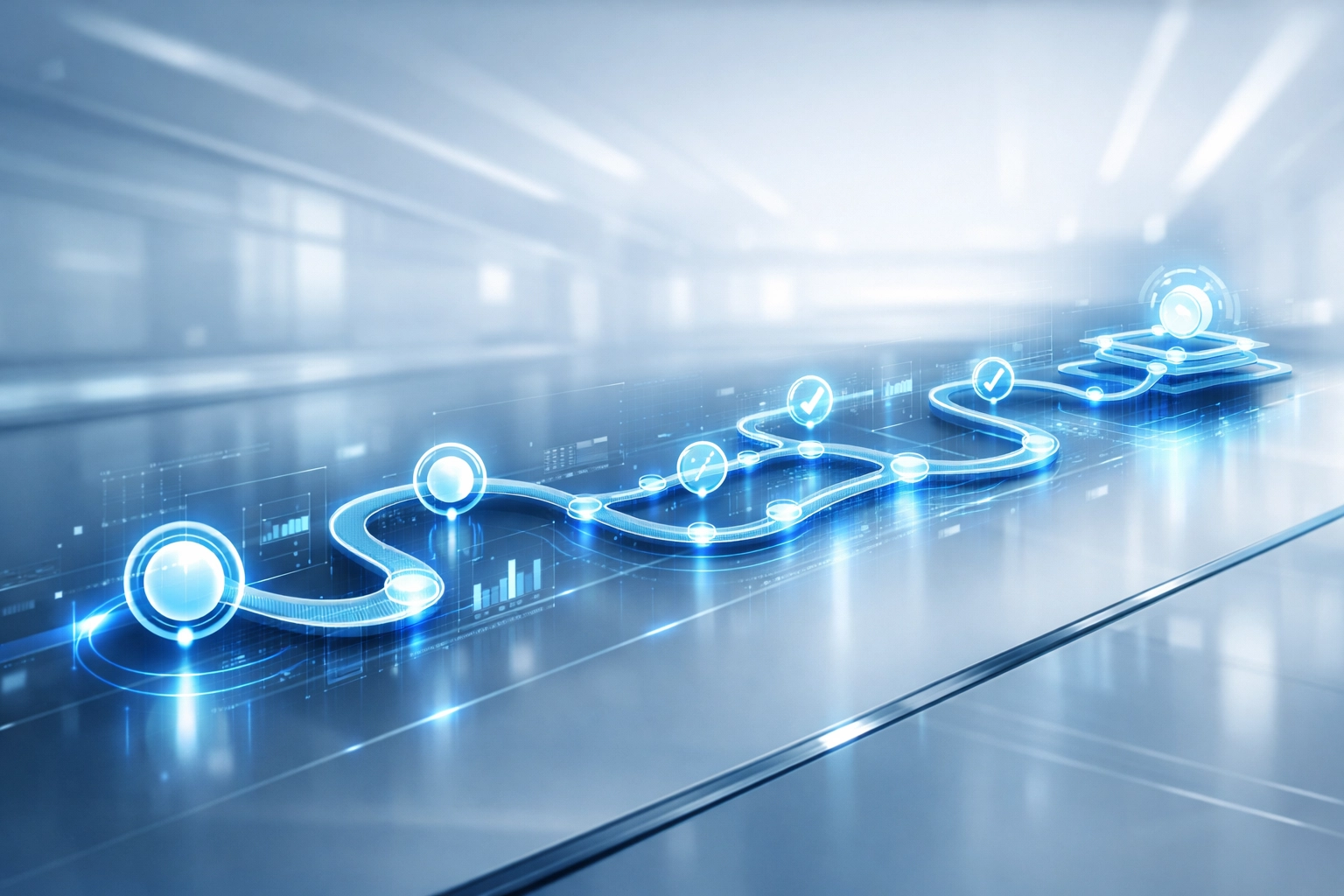 Interconnected holographic roadmap illustrating a strategic path for bespoke automation development.