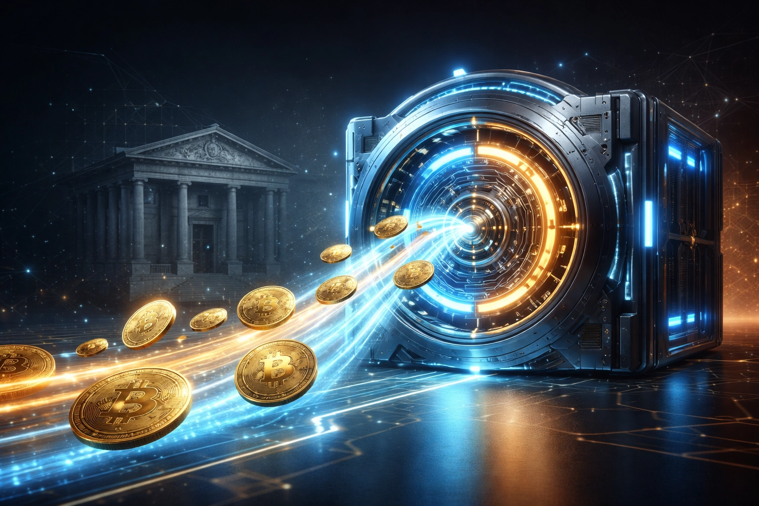 Self-custody crypto vault showing direct cryptocurrency transfers bypassing traditional payment processors