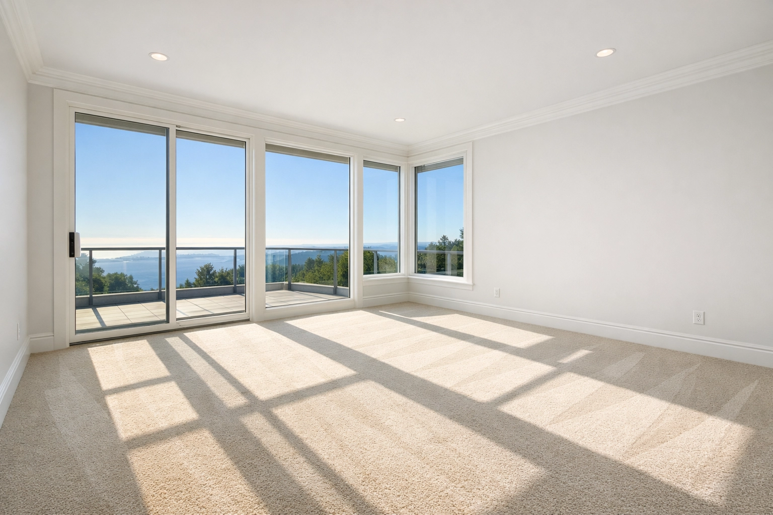 Master bedroom with perfectly vacuumed carpets after a move-in cleaning service in Wenham.
