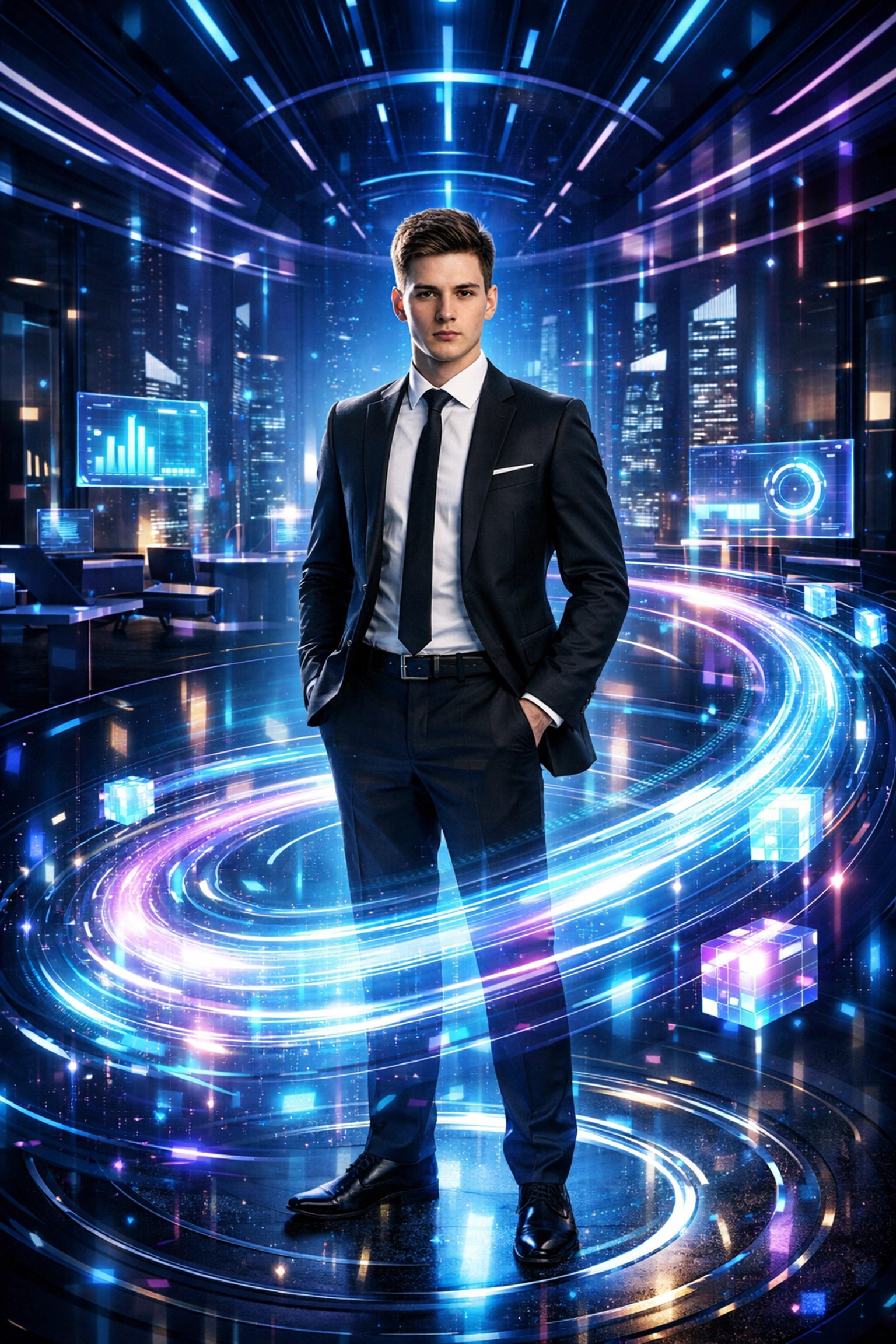 Gen Z professional in a high-tech talent pipeline representing the future of corporate recruitment and workforce development.