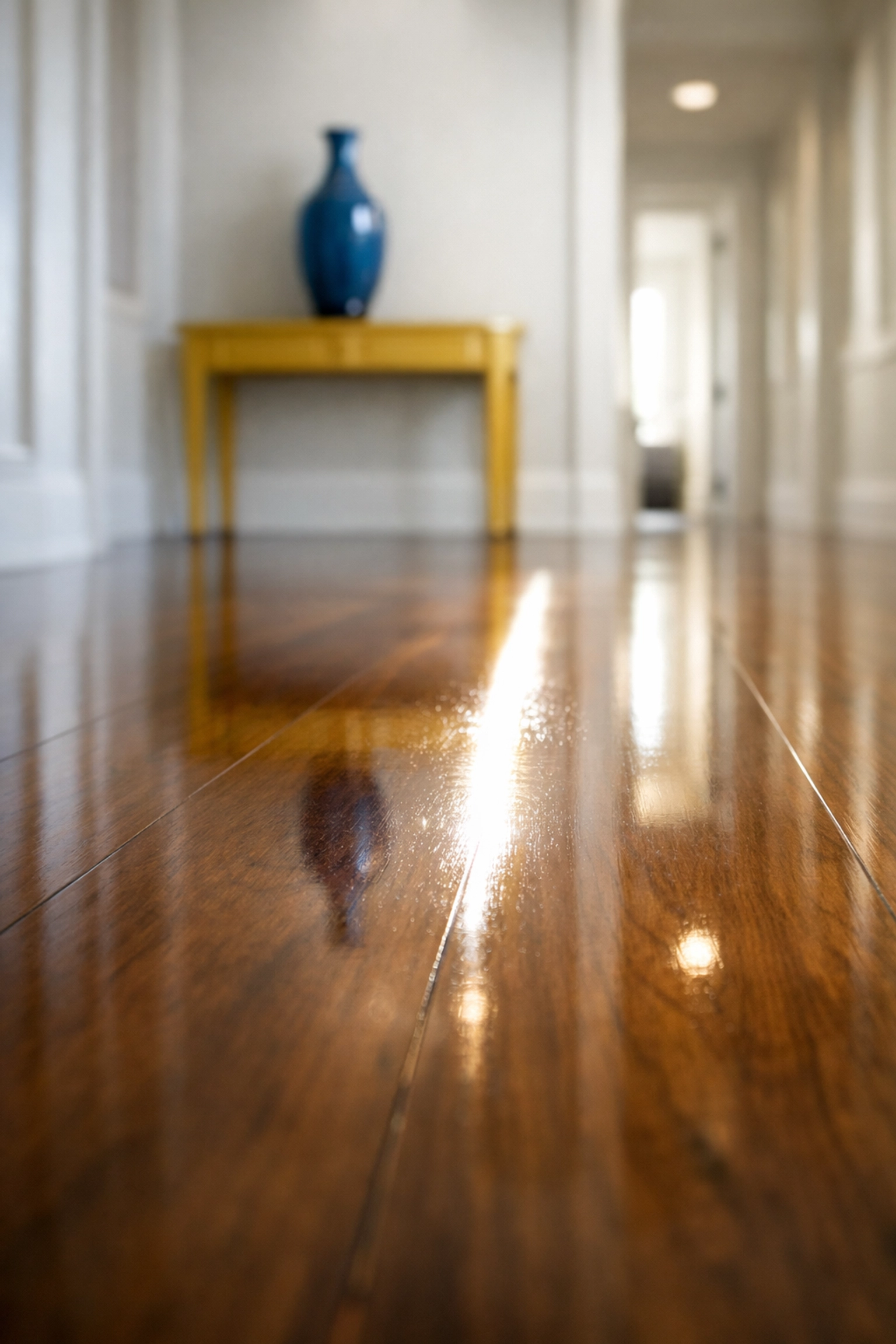 Immaculate hardwood floors after professional house cleaning Lowell MA protects home surfaces.