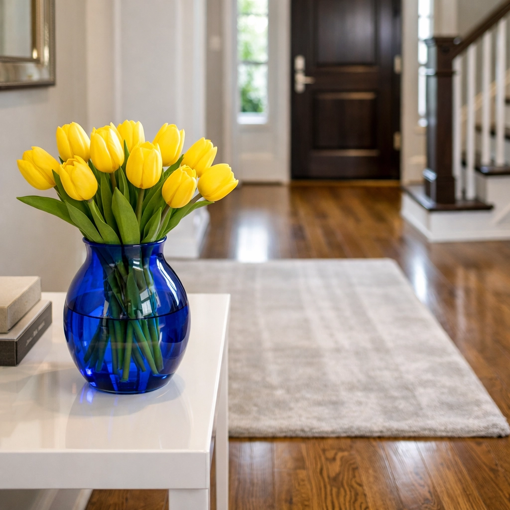 Clean entryway with dust-free hardwood floors after a professional cleaning service in Littleton.