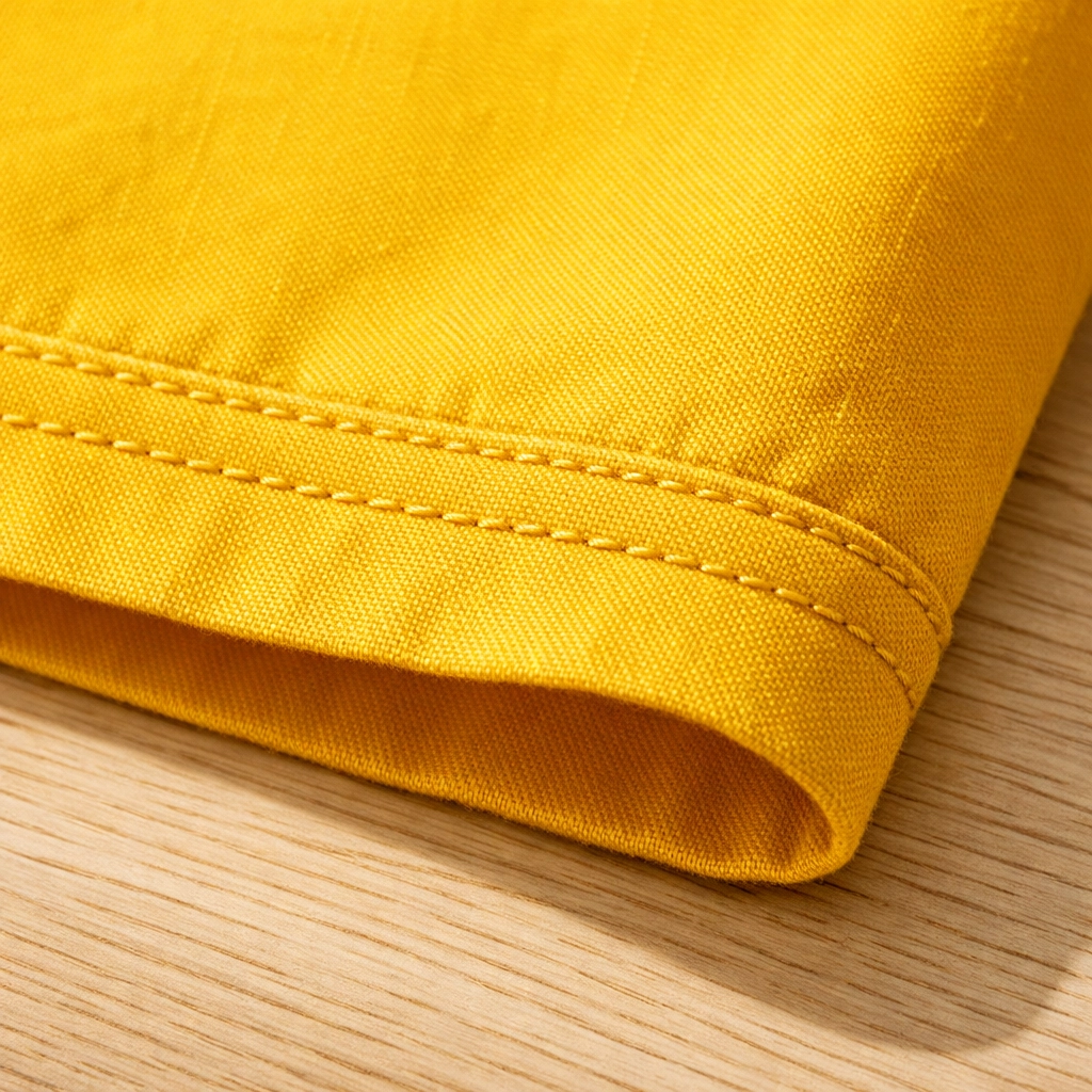 Close-up of reinforced double stitching on hi-vis work shirt built for tough crews