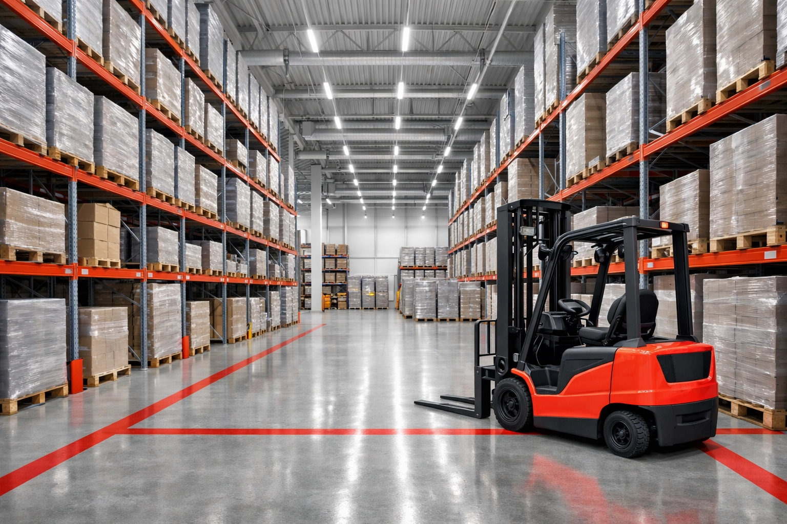 Spacious warehouse and fulfilment center in Hertford showing organized racking and inventory for local businesses.