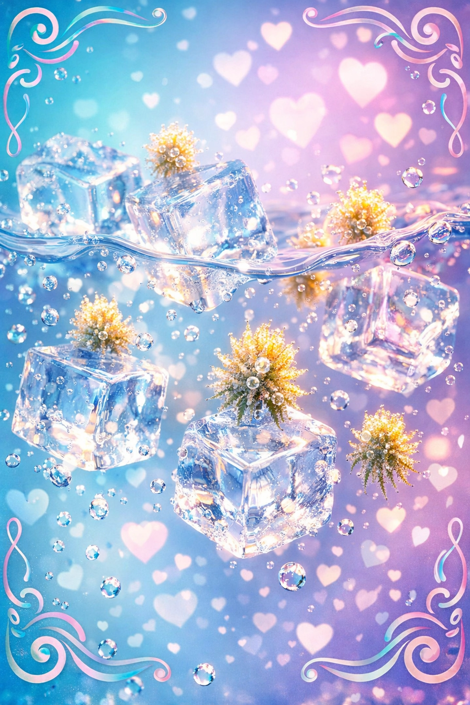 Ice water extraction THC process showing pure crystalline cannabis trichomes in cold water