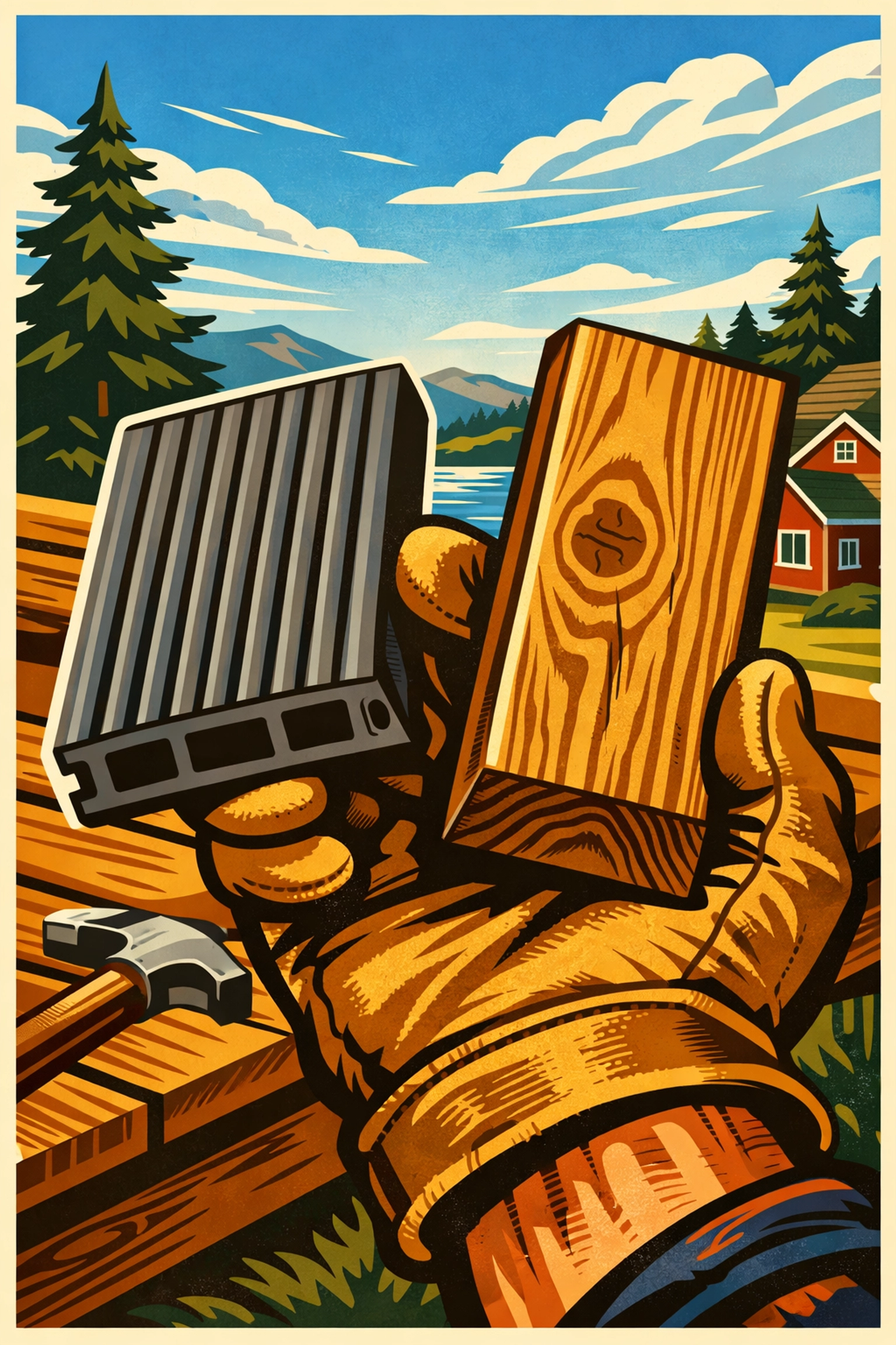 Comparing wood and composite decking samples for a high-quality deck replacement in Northwood, NH.