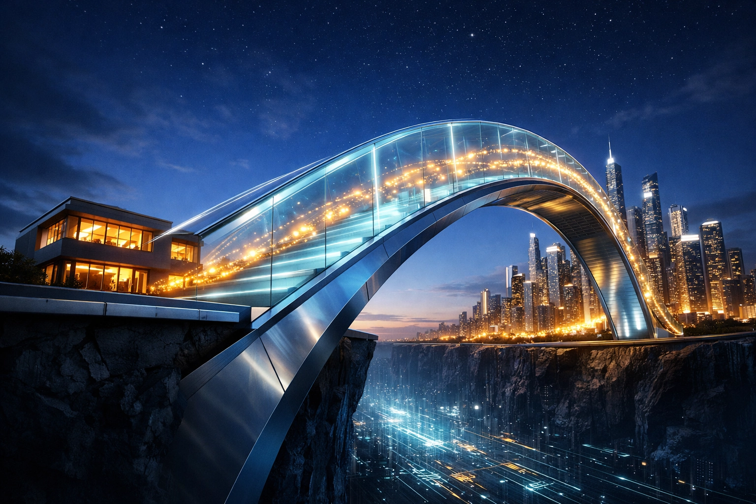 A bridge symbolizing business growth and scaling through facilitated working capital solutions.