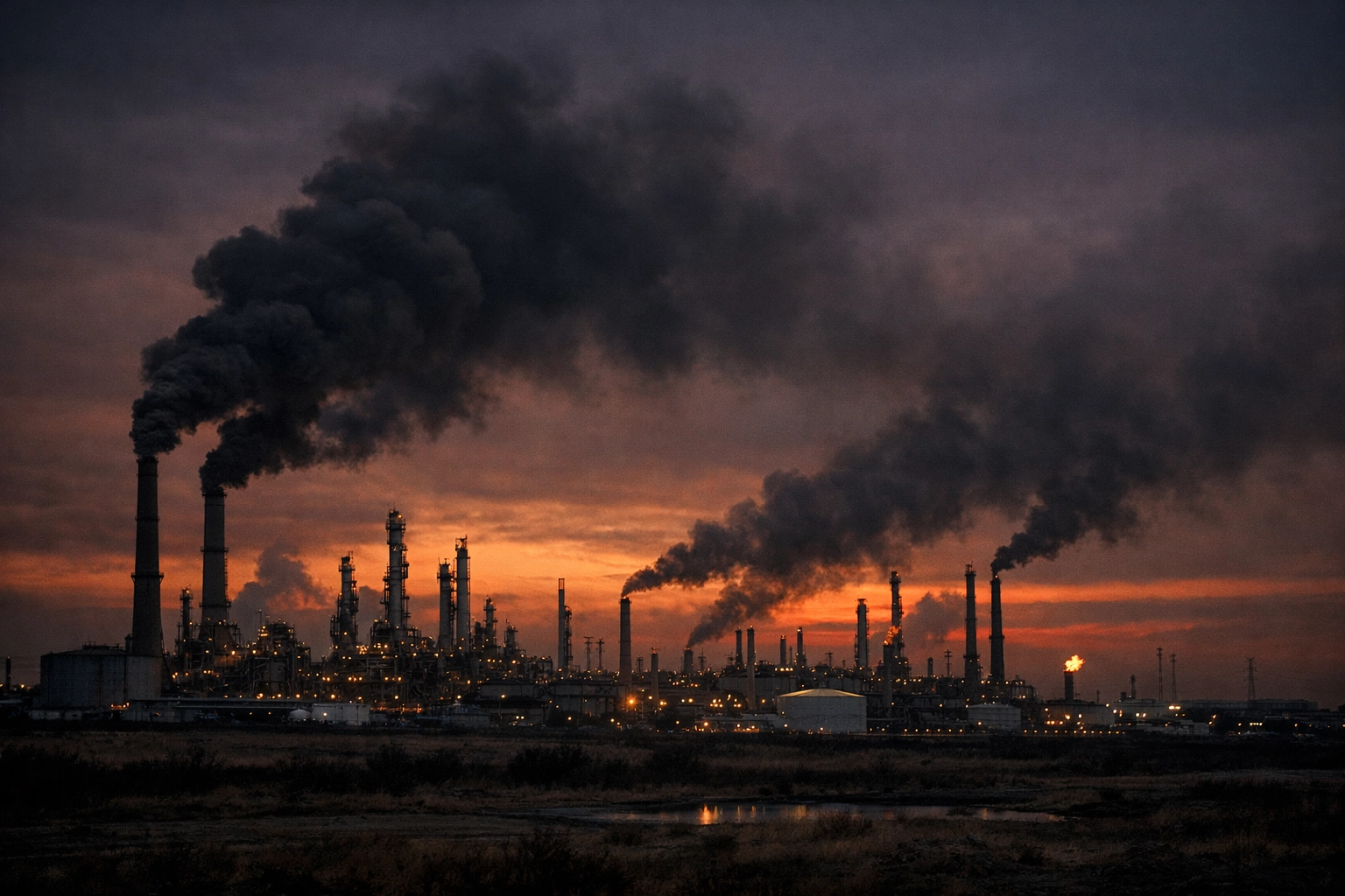 Industrial refinery at dusk representing Ukraine-Russia conflict impact