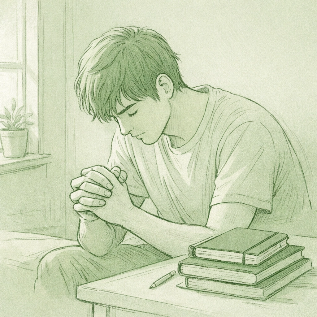 Young gay man in quiet contemplation during spiritual journey after Mormon excommunication