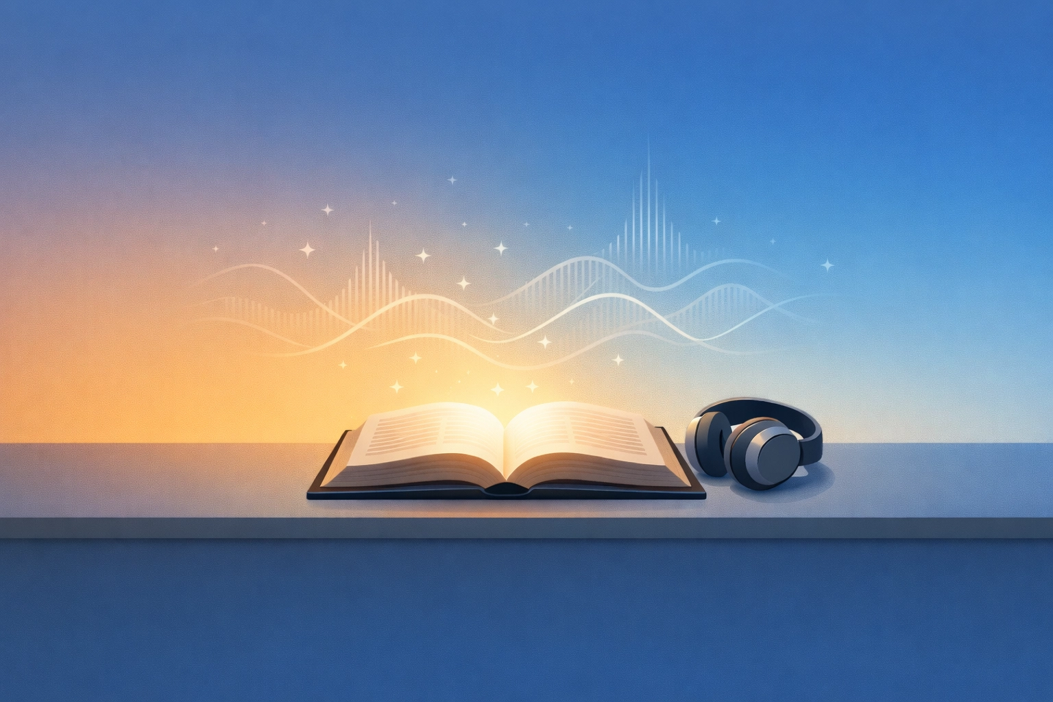 Open Bible with headphones beside it representing instrumental worship and meditation