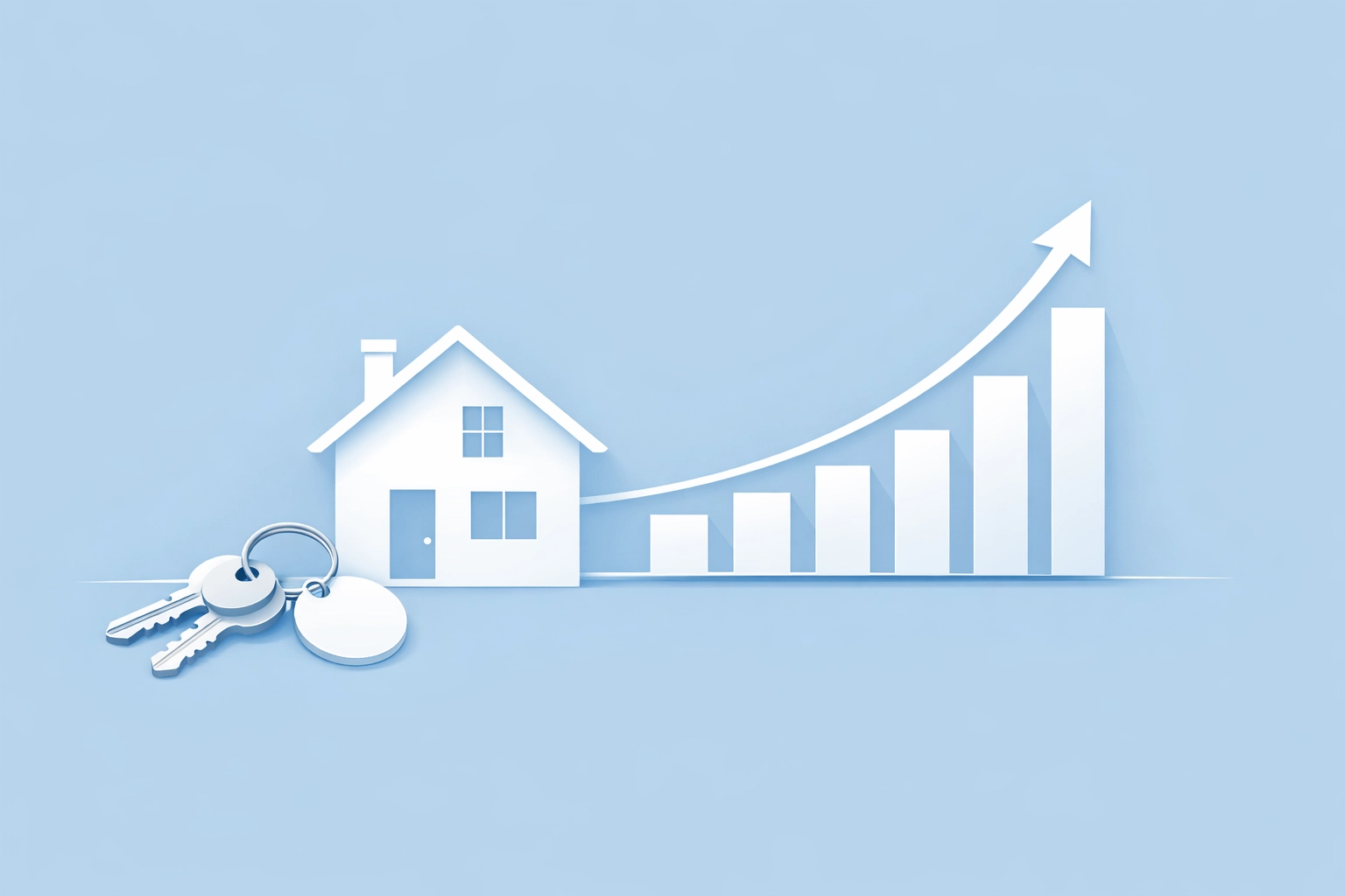 Gráfico de aumento de puntaje de crédito y llaves de casa para calificar a hipoteca