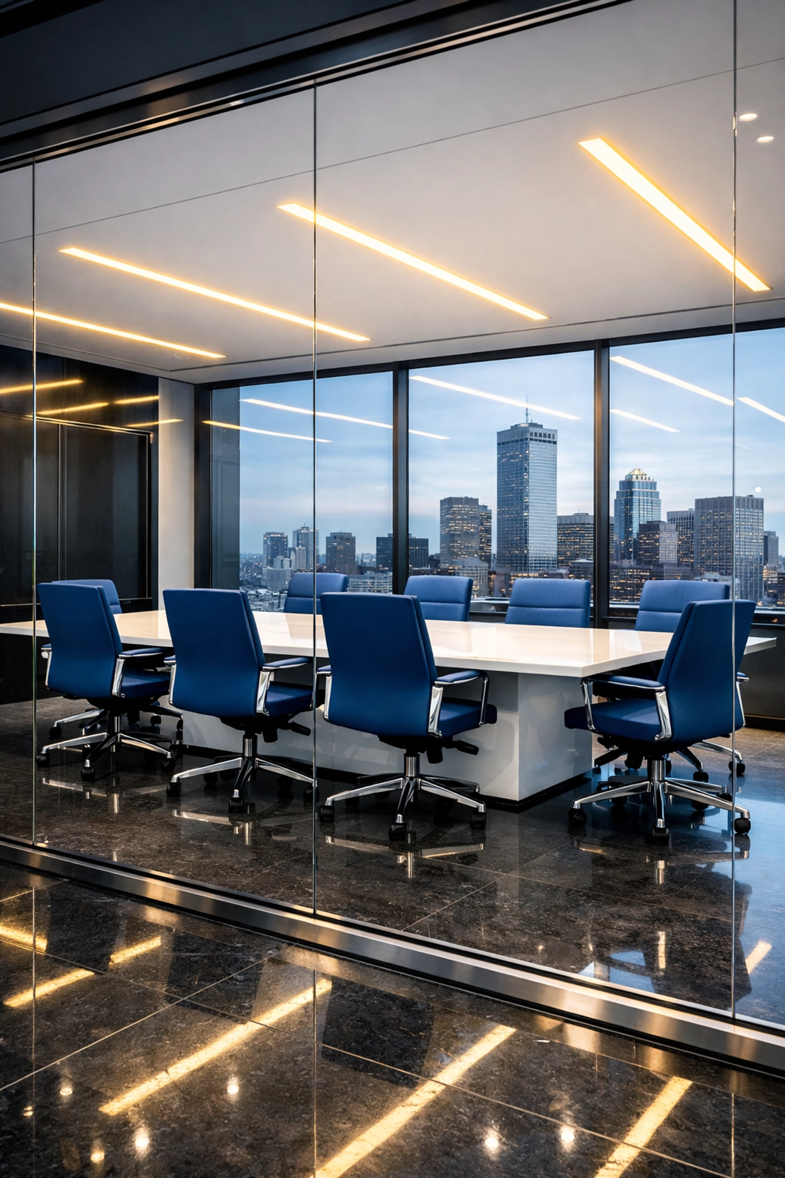 Spotless modern office conference room in Boston provided by professional house cleaning services MA.